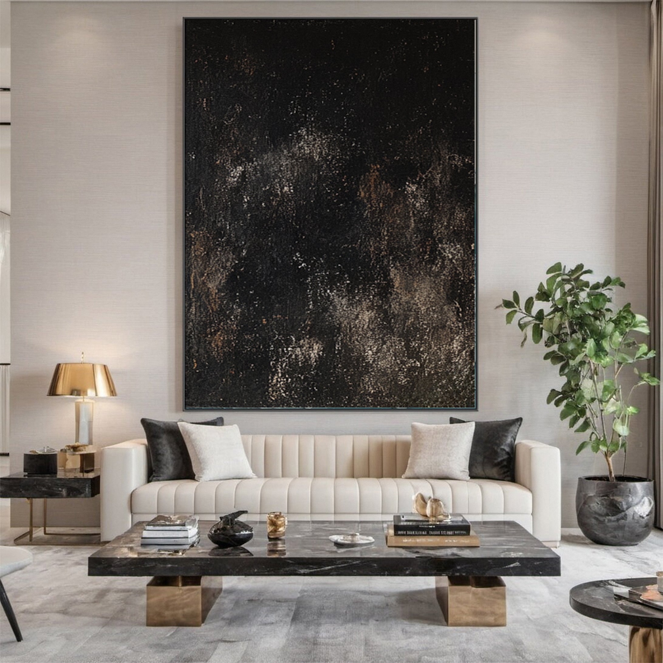 Luxurious Black and Gold Textured Abstract Art Canvas #BM 118