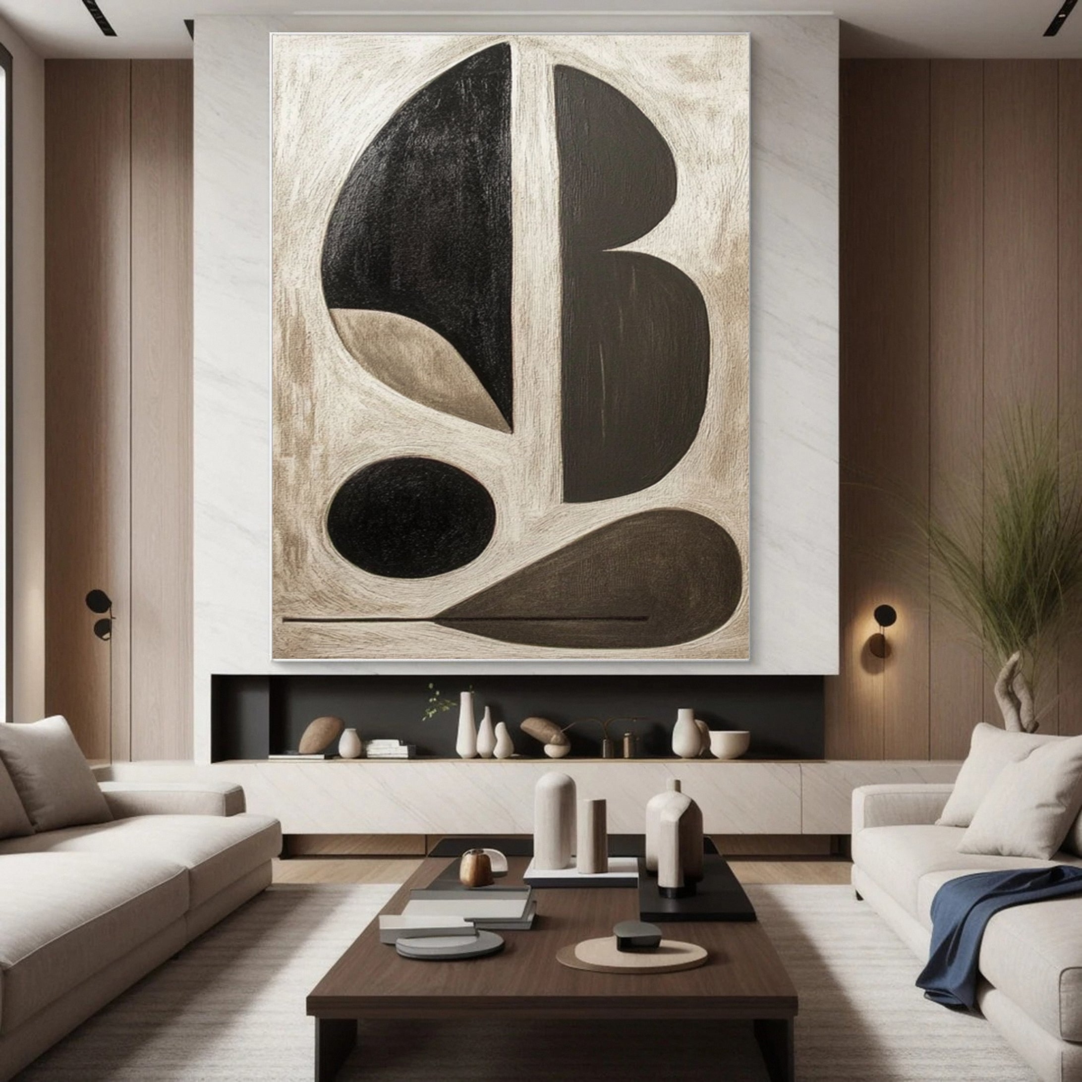 Bold Black and White Geometric Abstract Canvas Art #WS 045