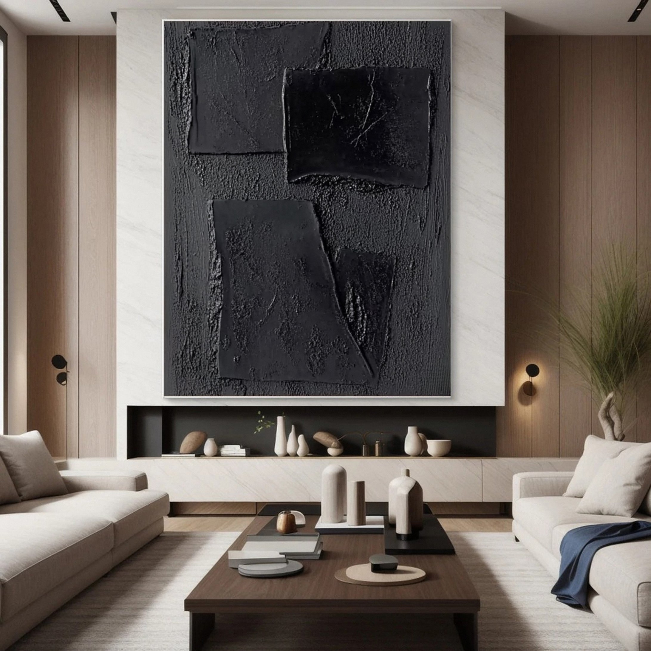 Monochrome Elegance Textured Black Abstract Wall Art #BM 127