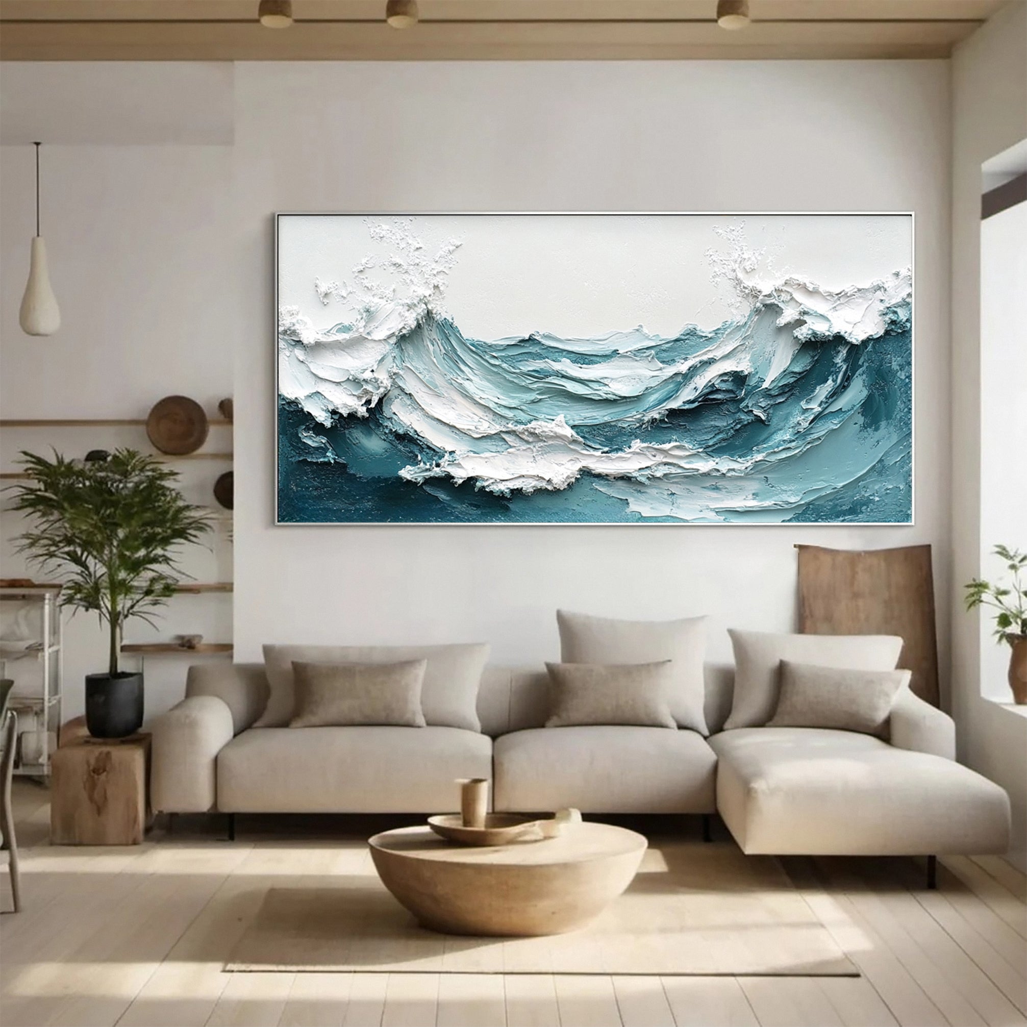 Marine Elegance Luxurious Blue Waves Oil Canvas for Modern Interiors #OP 009