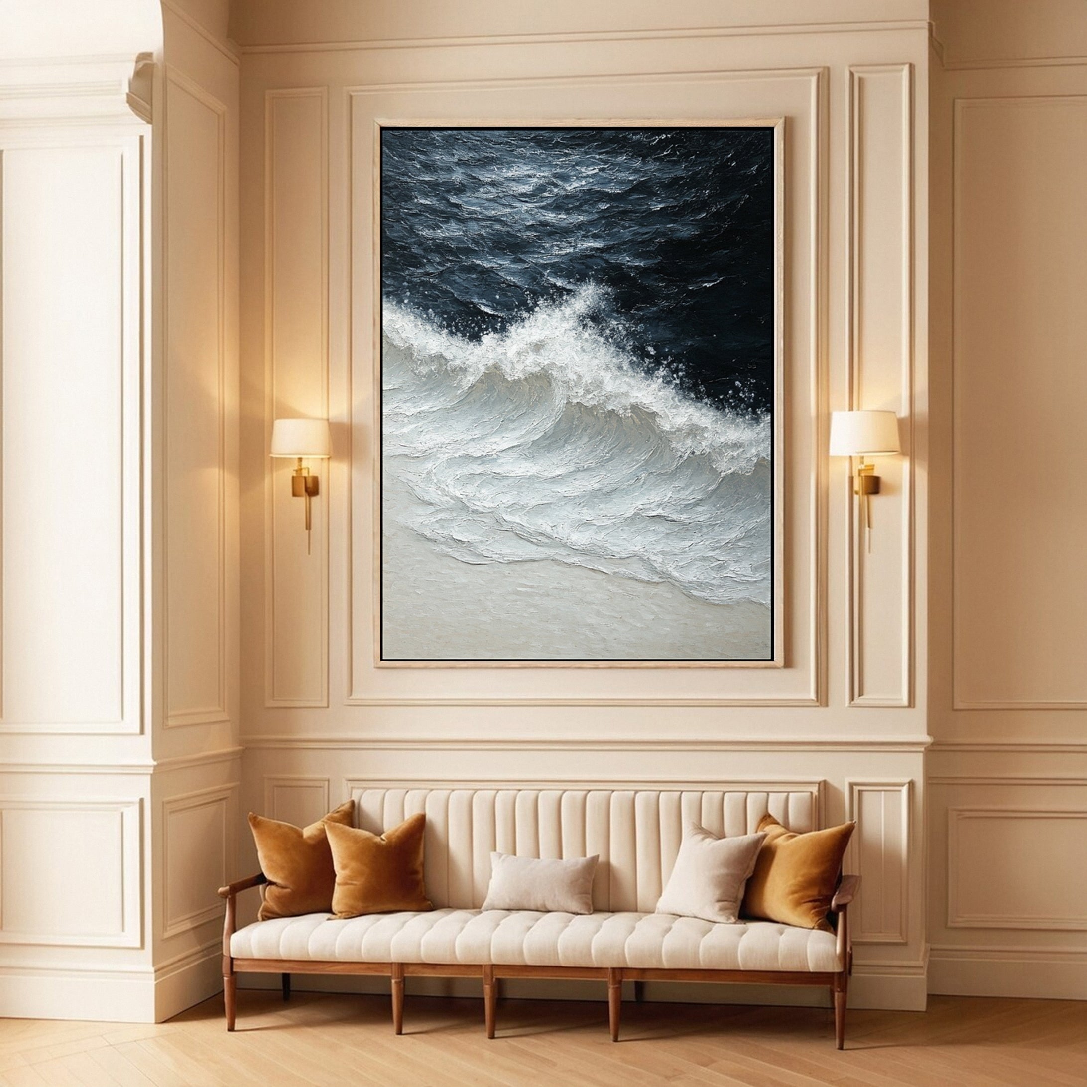 Luxury Ocean Wave Art with 3D Textured Finish for Upscale Homes #OP 040