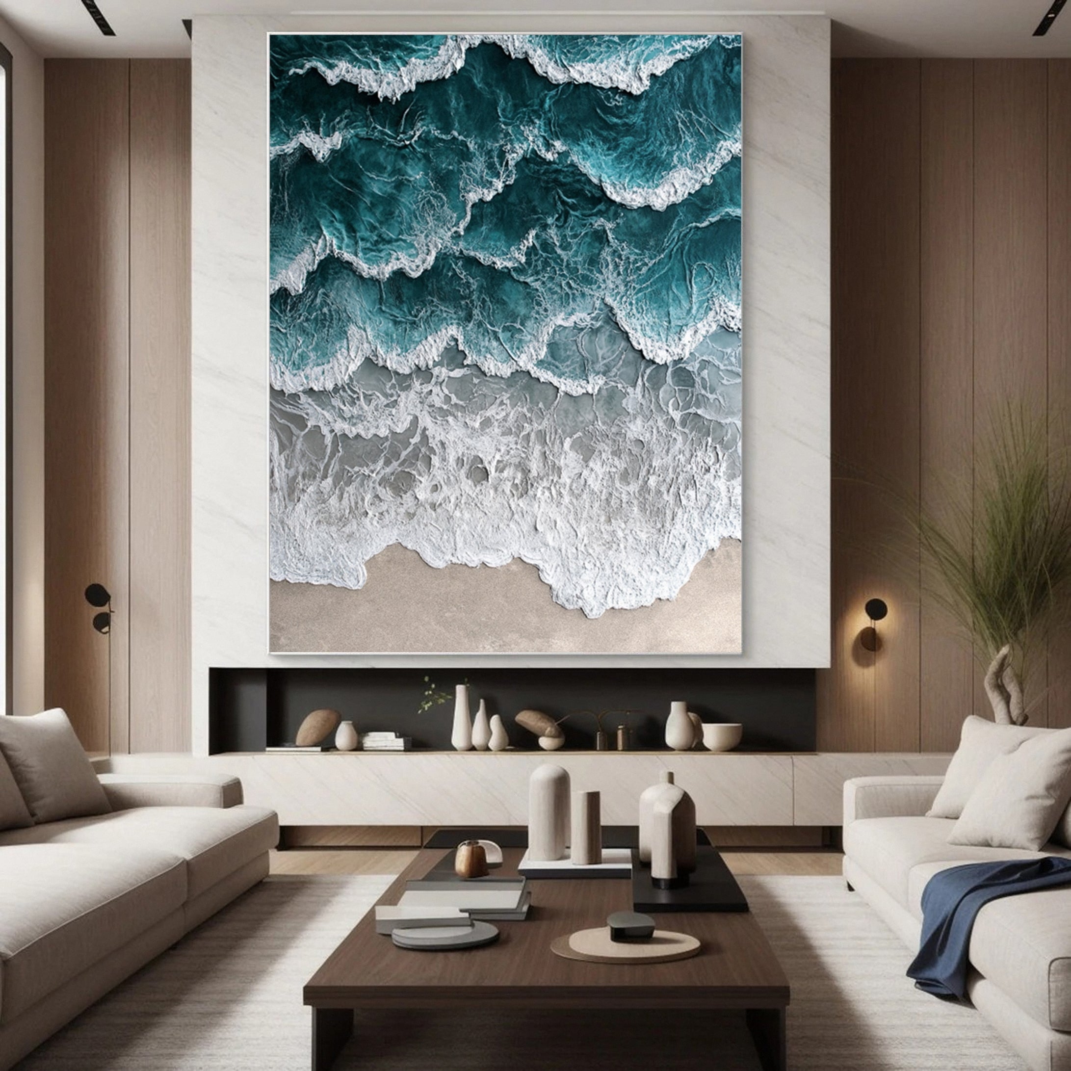 Large Abstract Seascape Canvas Textured Waves for Elegant Interiors #OP 026