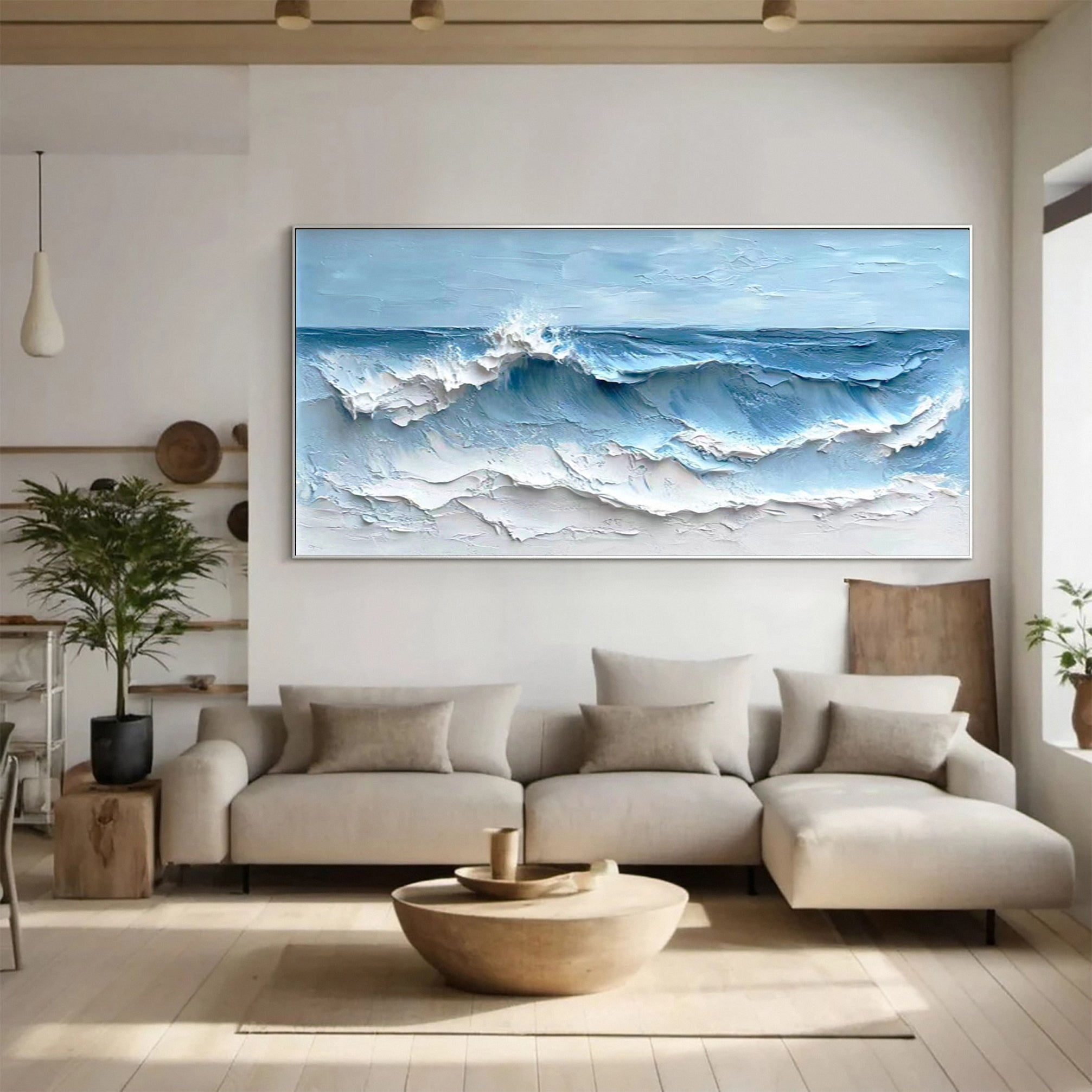 Coastal Serenity Textured Ocean Waves Oil Painting for Living Room #OP 002