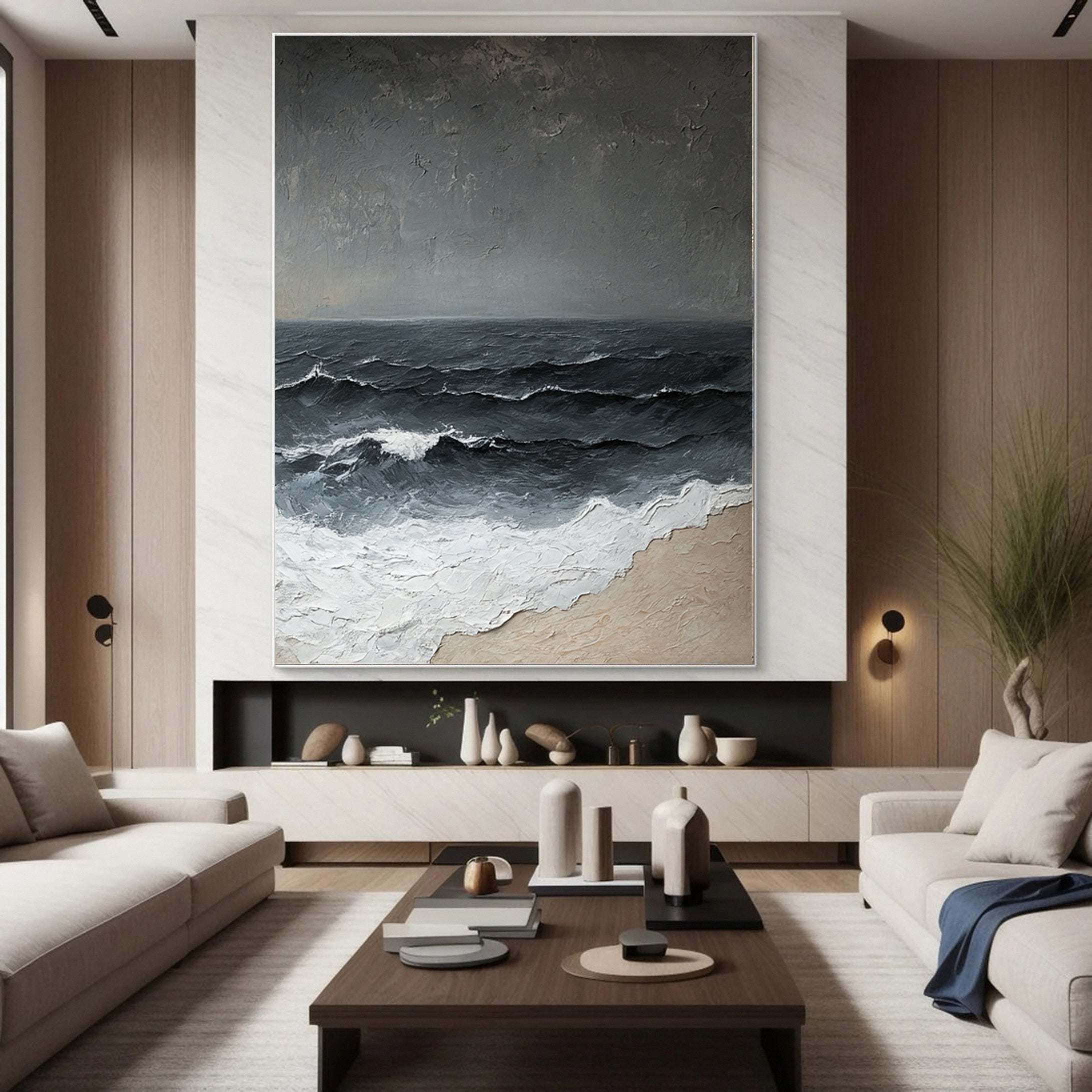 Luxury Ocean Wave Art with 3D Textured Finish for Upscale Homes #OP 042