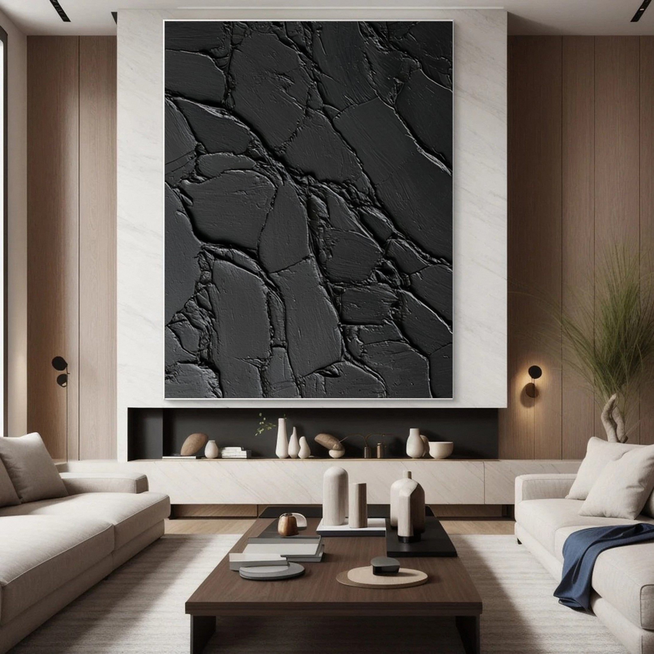 Monochrome Elegance Textured Black Abstract Wall Art #BM 119