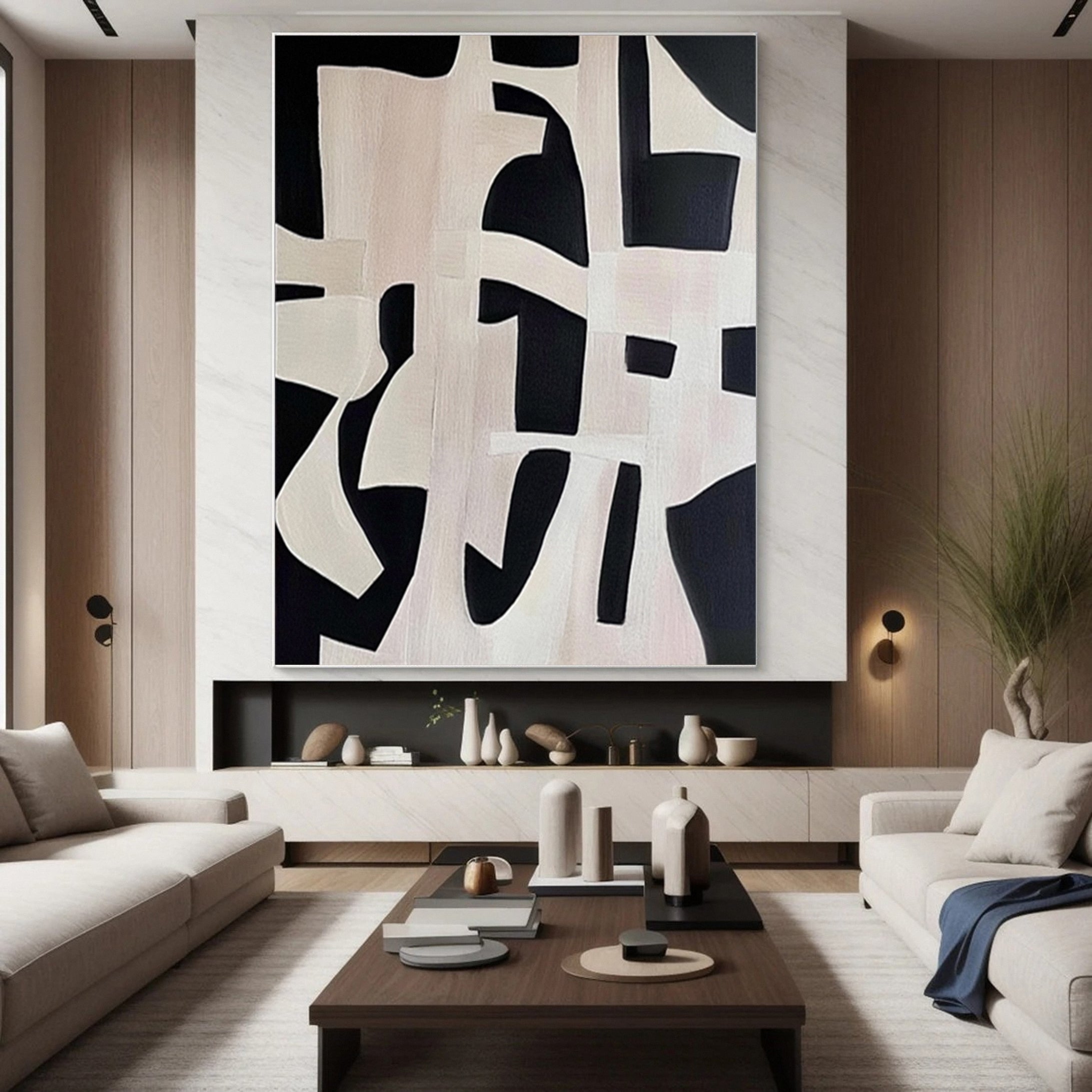 Monochrome Geometry Modern Art Canvas #BWA 017