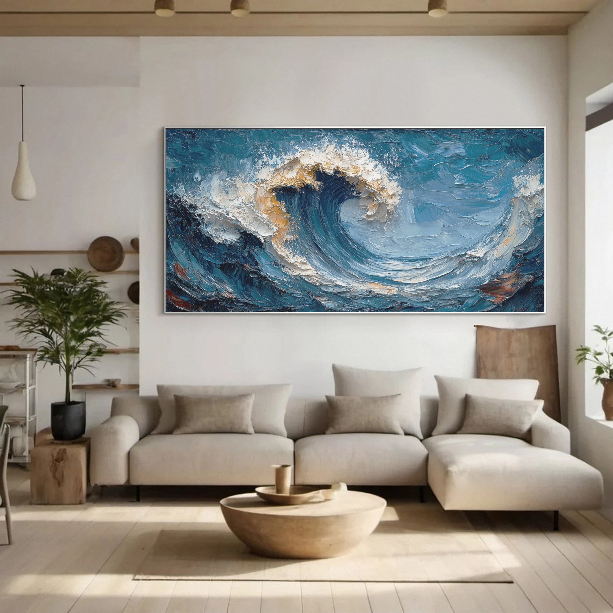 Marine Elegance Luxurious Blue Waves Oil Canvas for Modern Interiors #OP 007