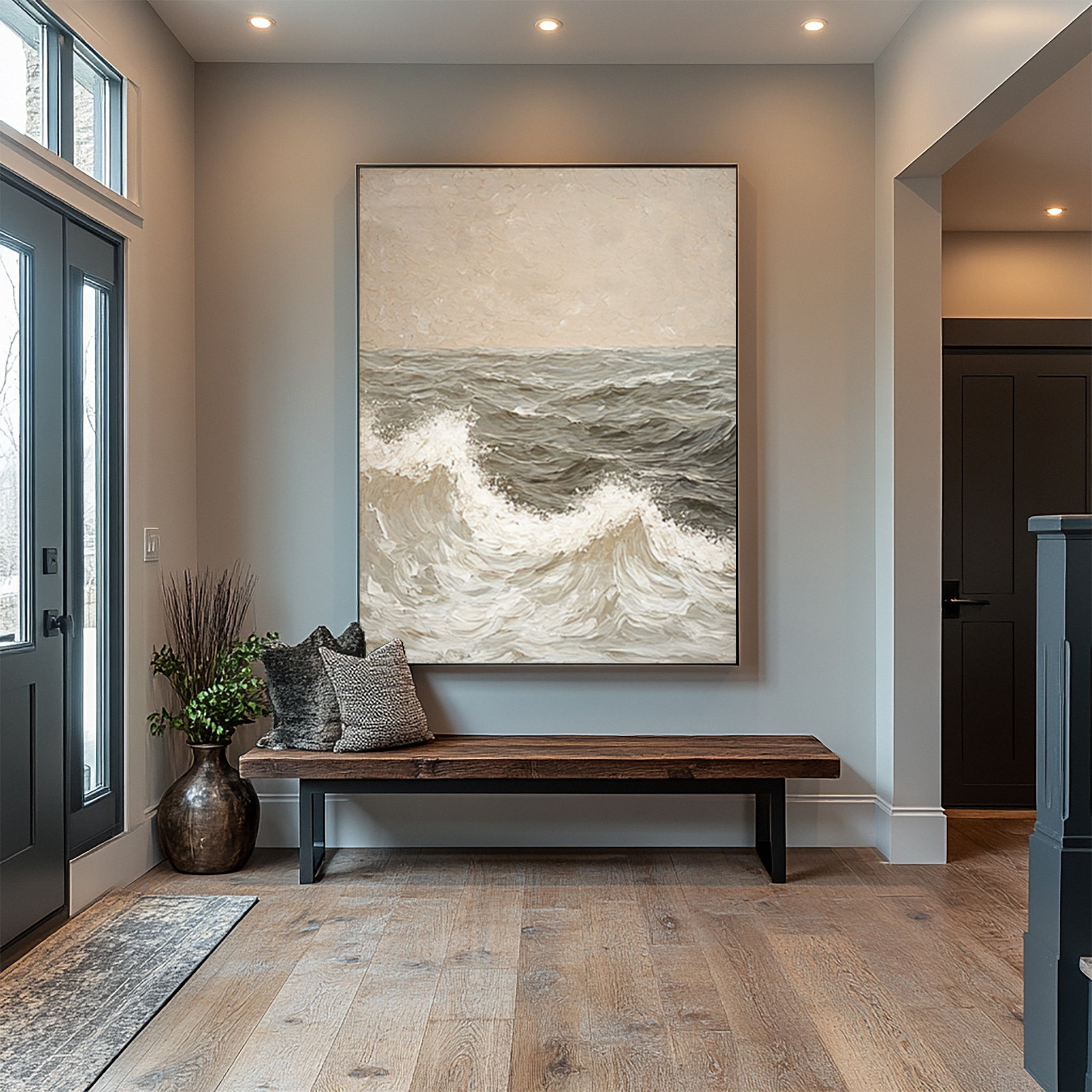 Modern Abstract Seascape with Gentle Waves and Neutral Sky #BGA 338