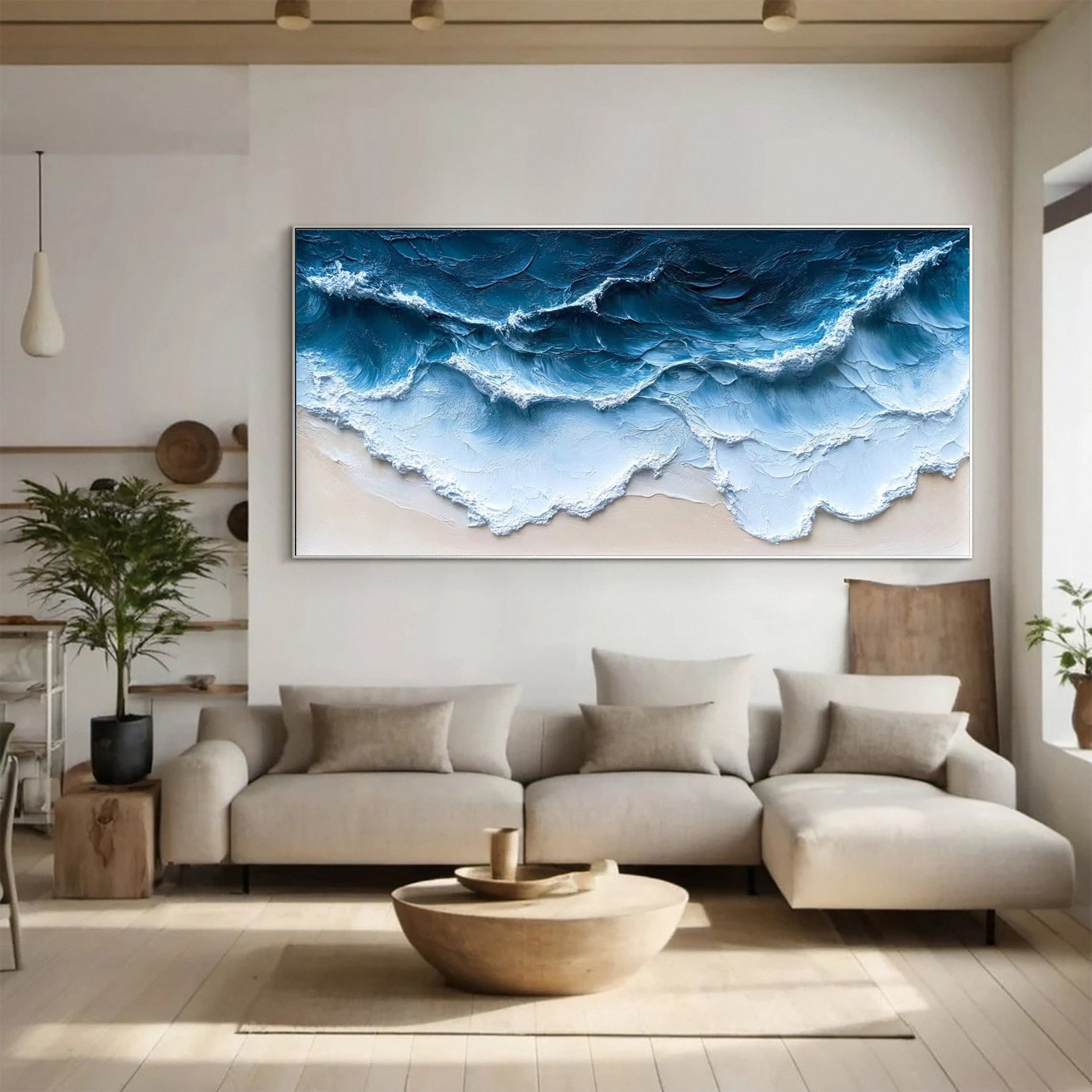 Coastal Serenity Textured Ocean Waves Oil Painting for Living Room #OP 004