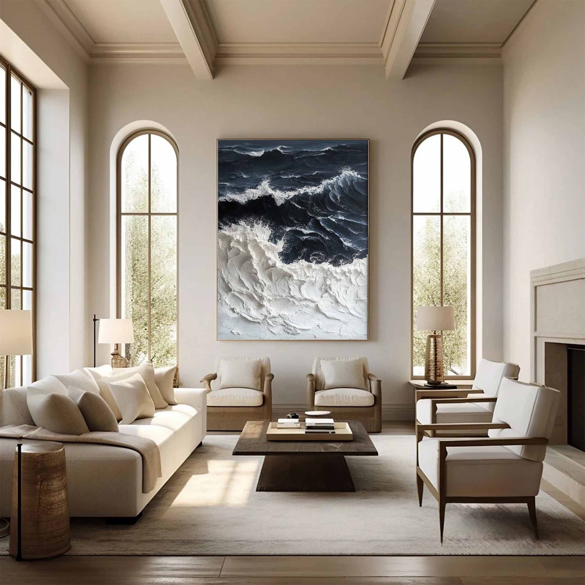 Luxury Ocean Wave Art with 3D Textured Finish for Upscale Homes #OP 041