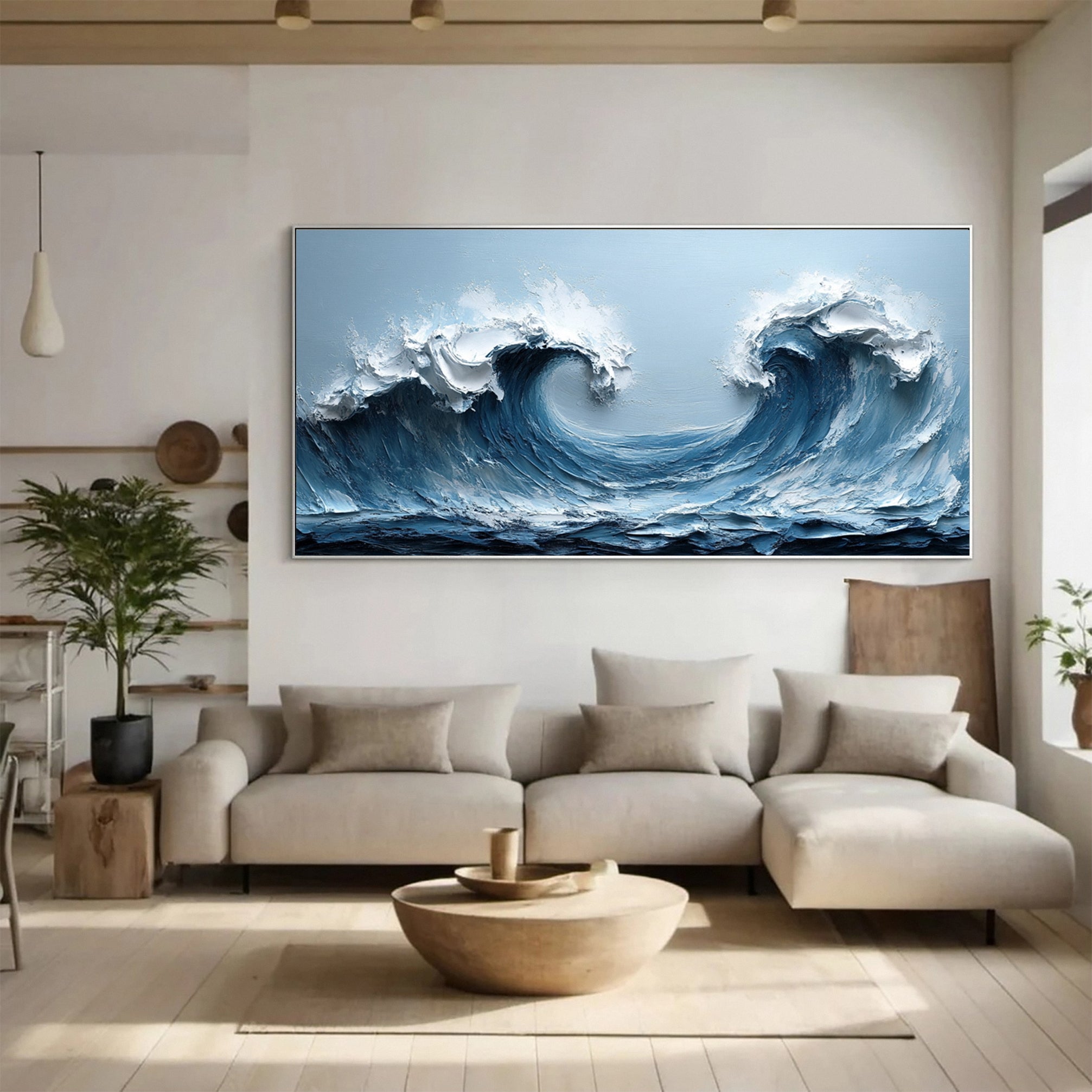 Large Abstract Seascape Canvas Textured Waves for Elegant Interiors #OP 019