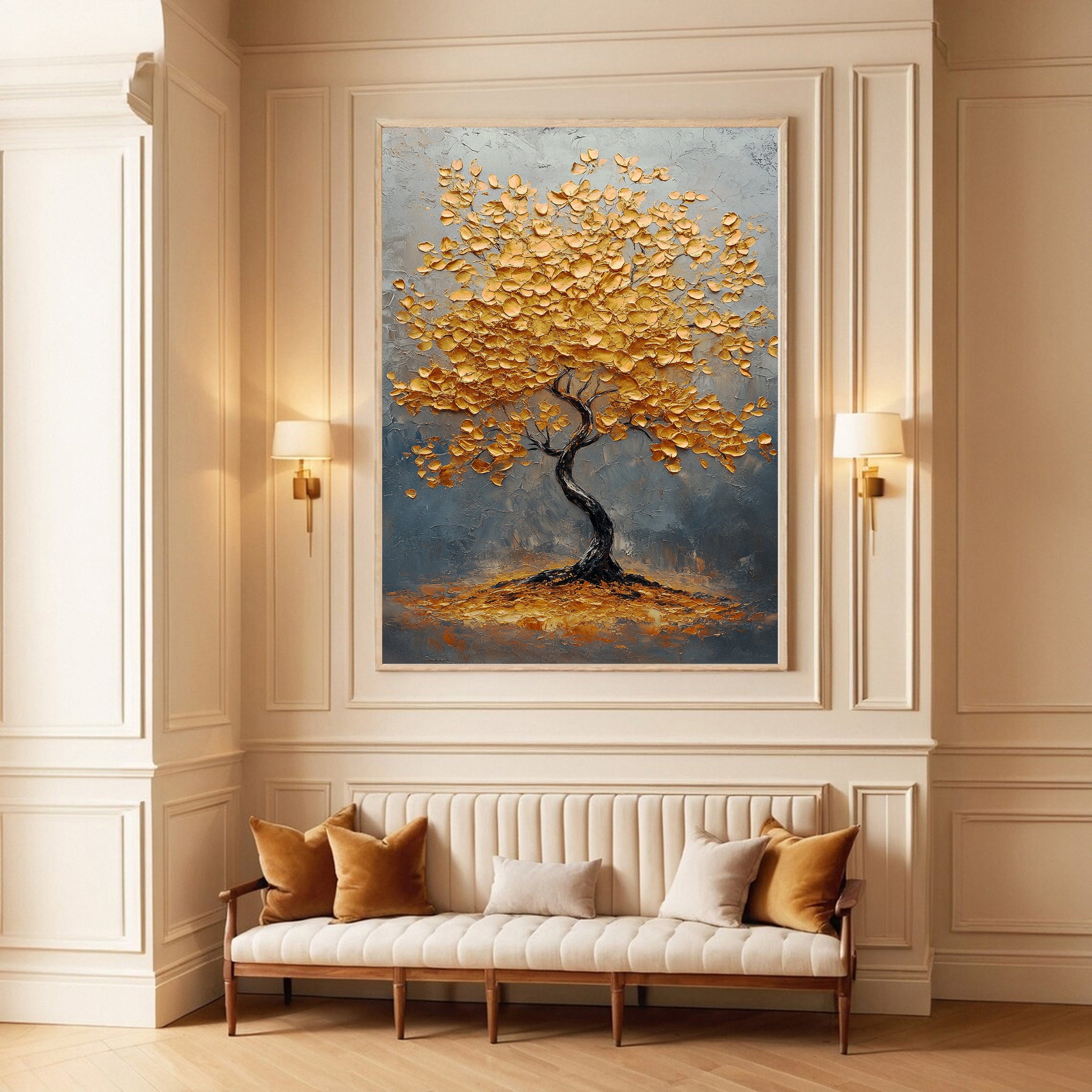 Golden Foliage Canvas Print Timeless Wall Art for Elegant Homes #CAP 042