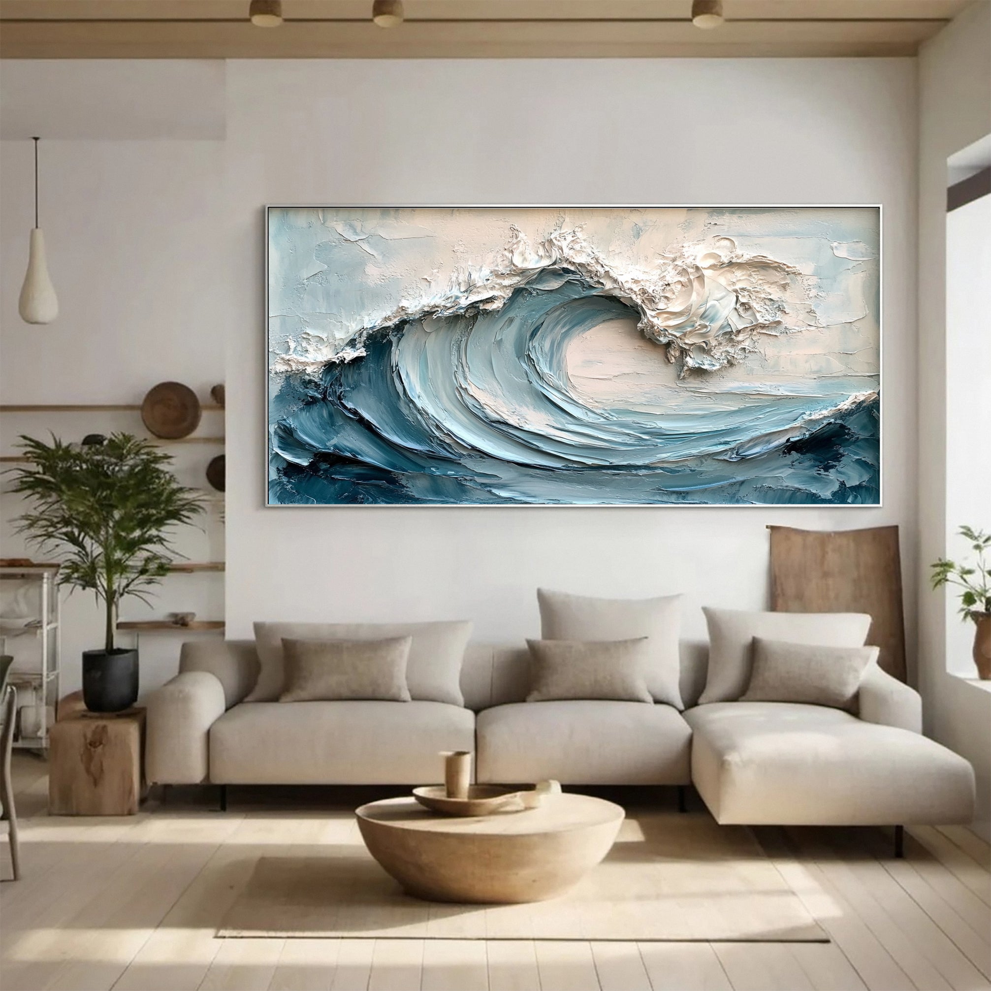 Coastal Serenity Textured Ocean Waves Oil Painting for Living Room #OP 006