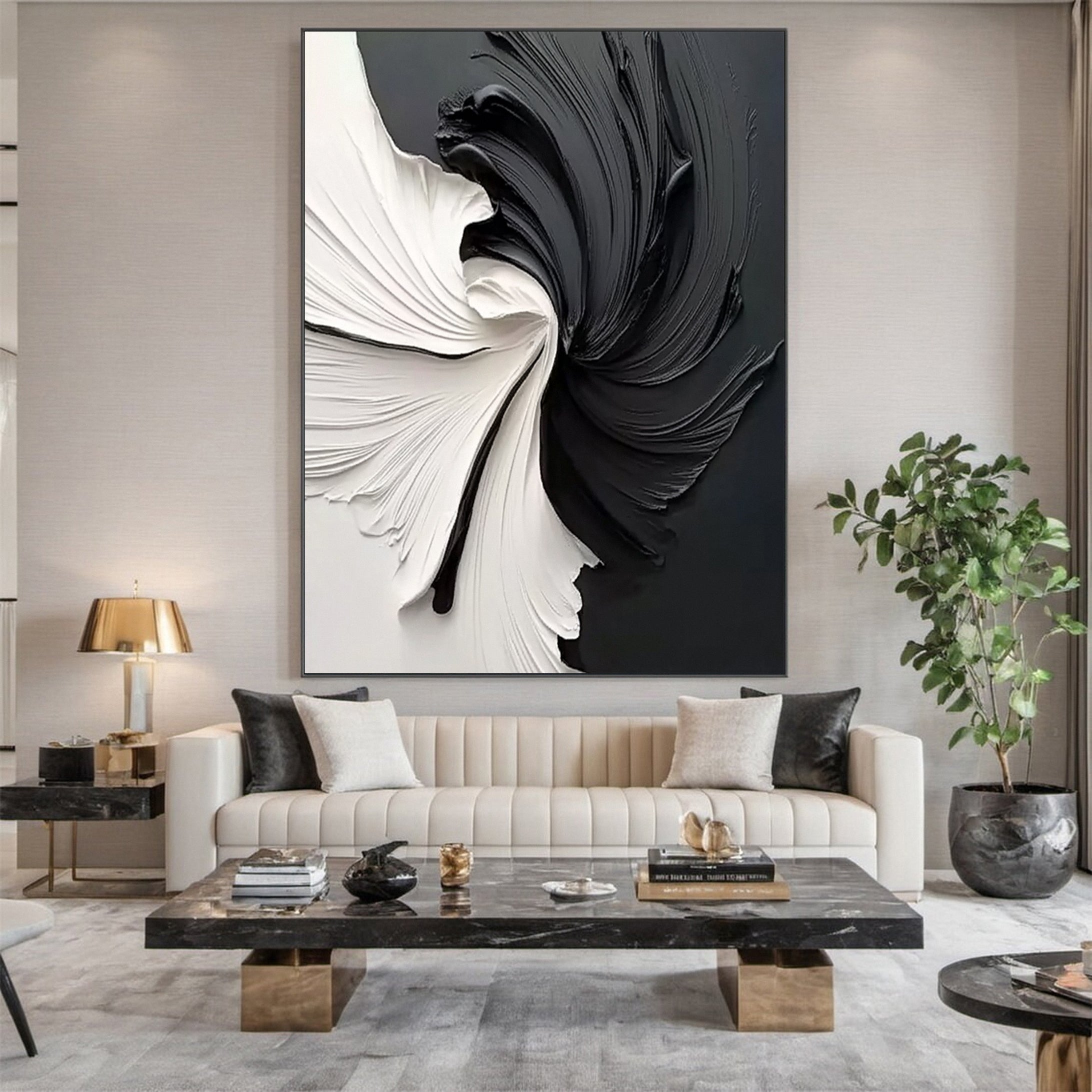 Black and White Vortex Abstract Textured Art Painting #BM 133