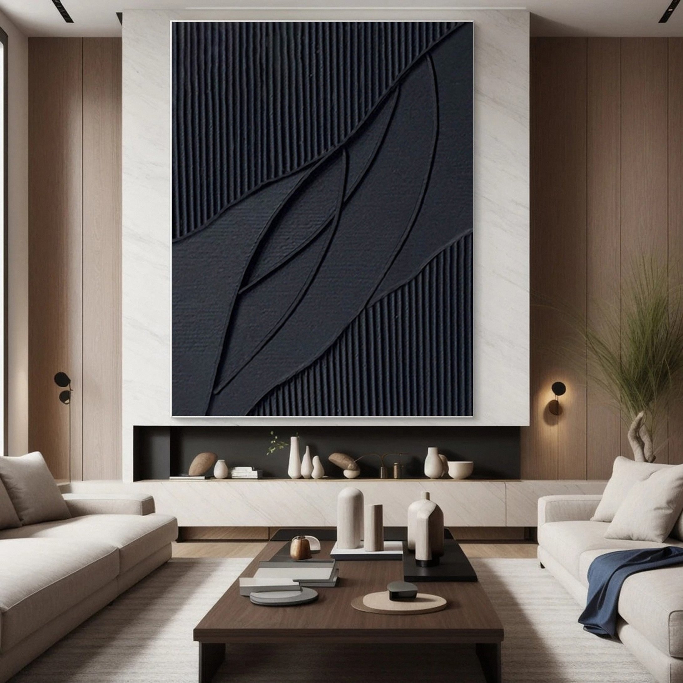 Monochrome Elegance Textured Black Abstract Wall Art #BM 124