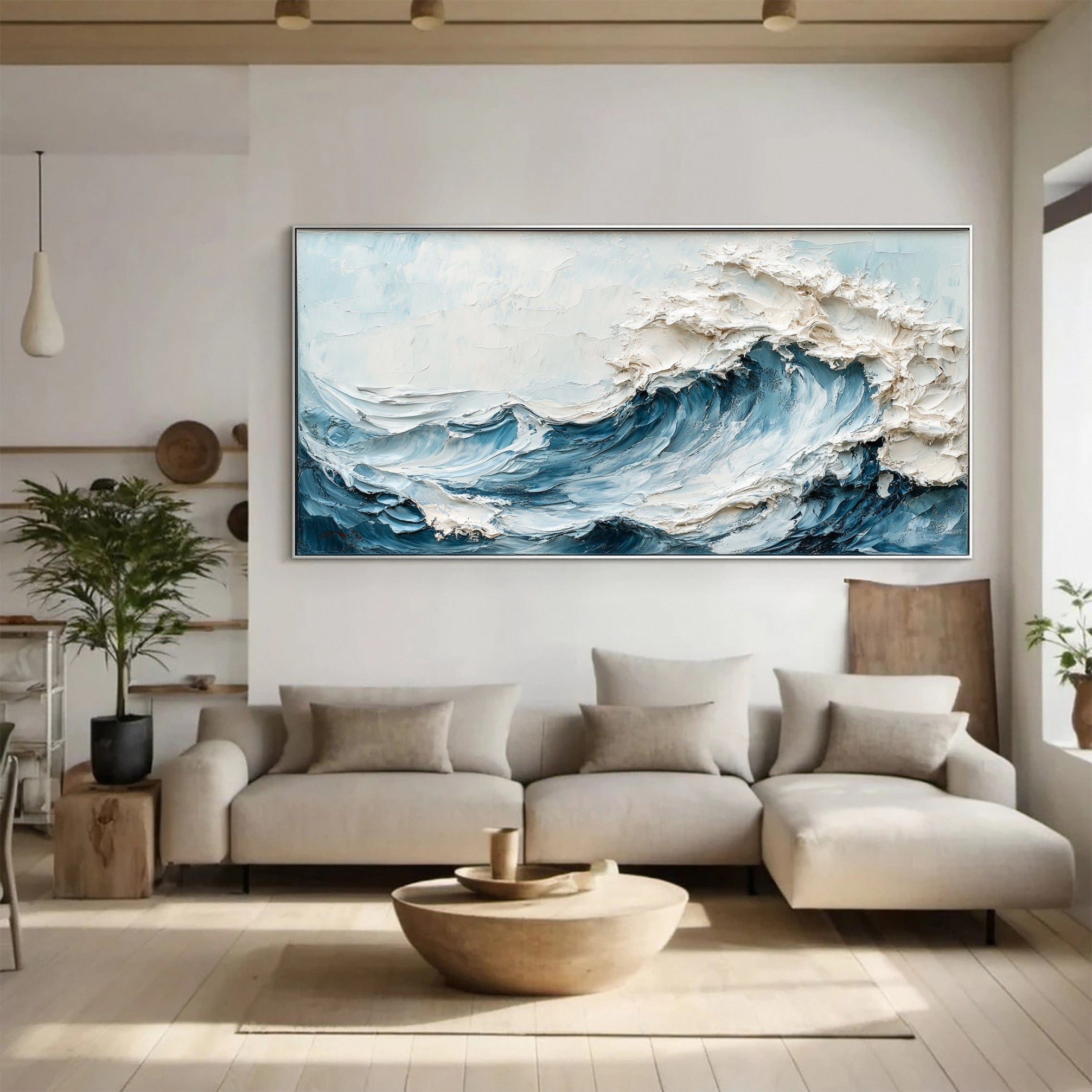 Marine Elegance Luxurious Blue Waves Oil Canvas for Modern Interiors #OP 008