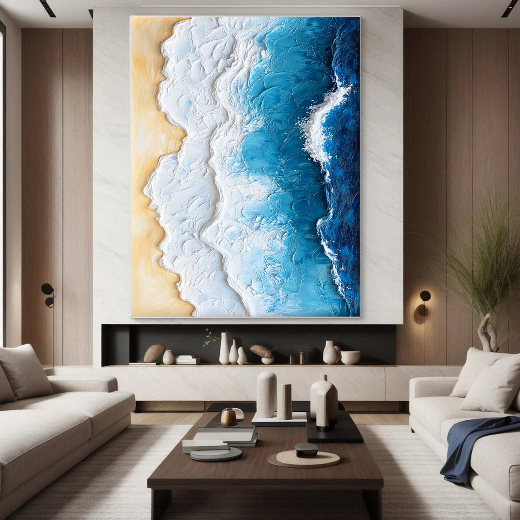 Large Textured Ocean Wave Artwork for Sophisticated Interior Design #OP 028