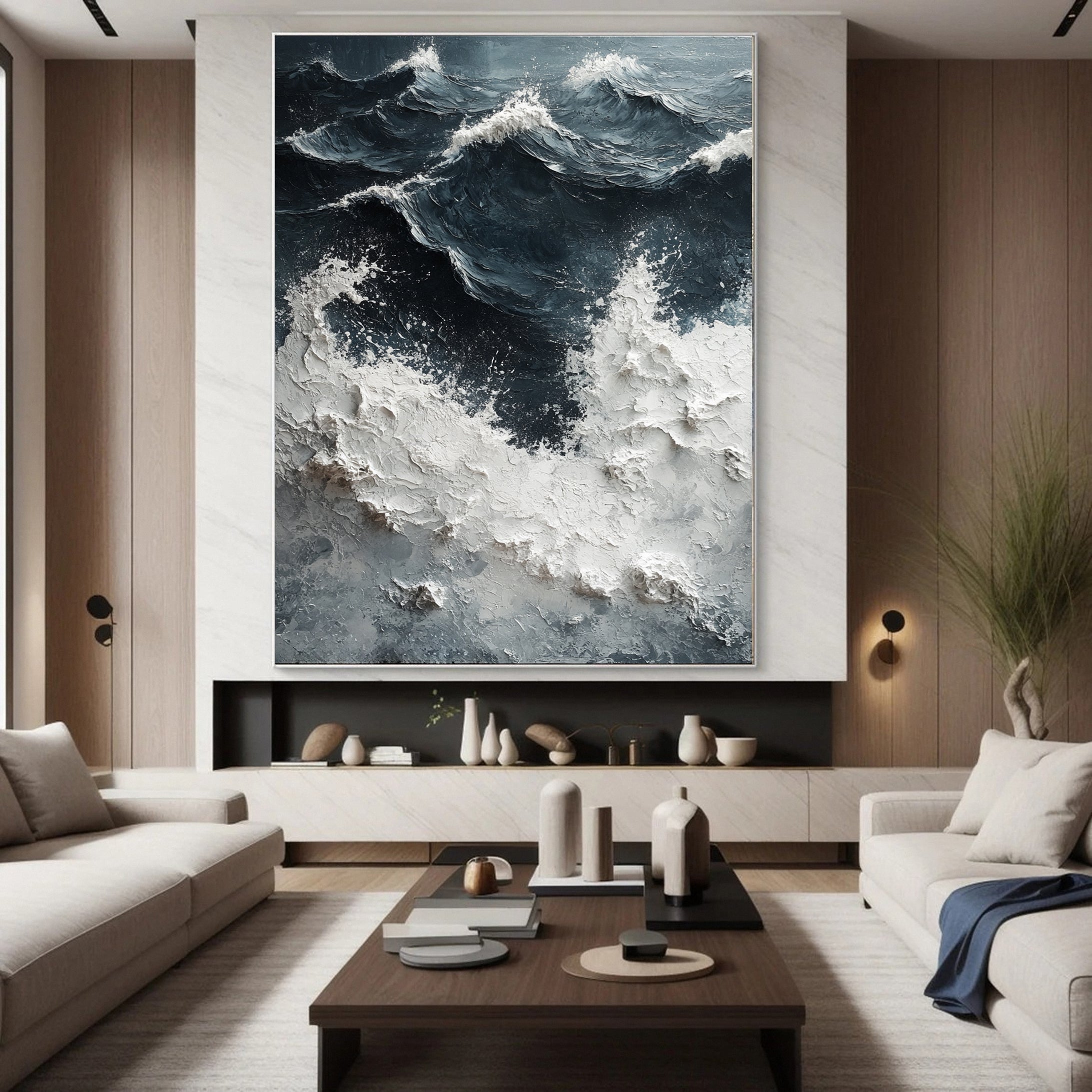 Luxury Ocean Wave Art with 3D Textured Finish for Upscale Homes #OP 047