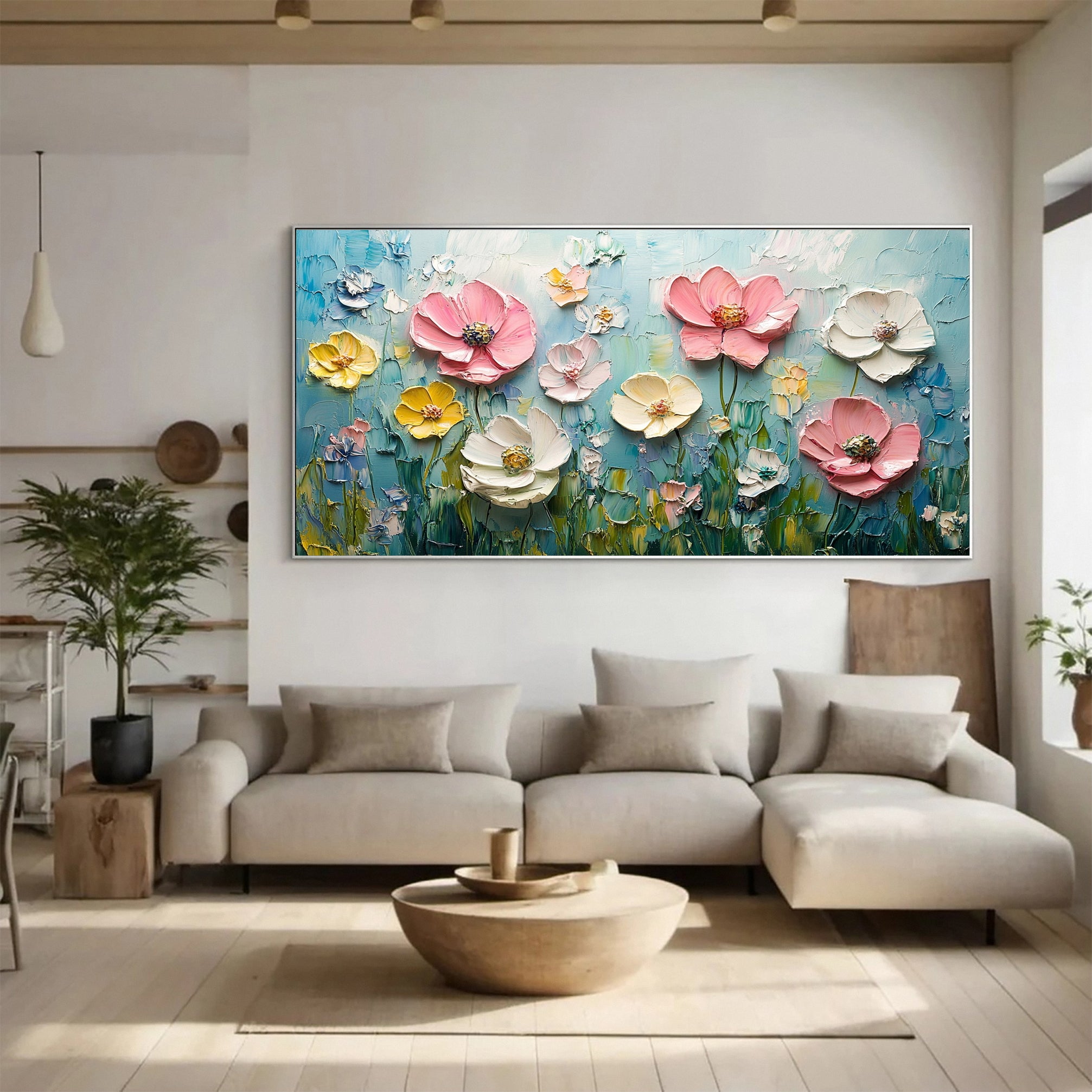 Vibrant Lotus Flower Painting 3D Textured Canvas Art for Modern Homes #CAP 035