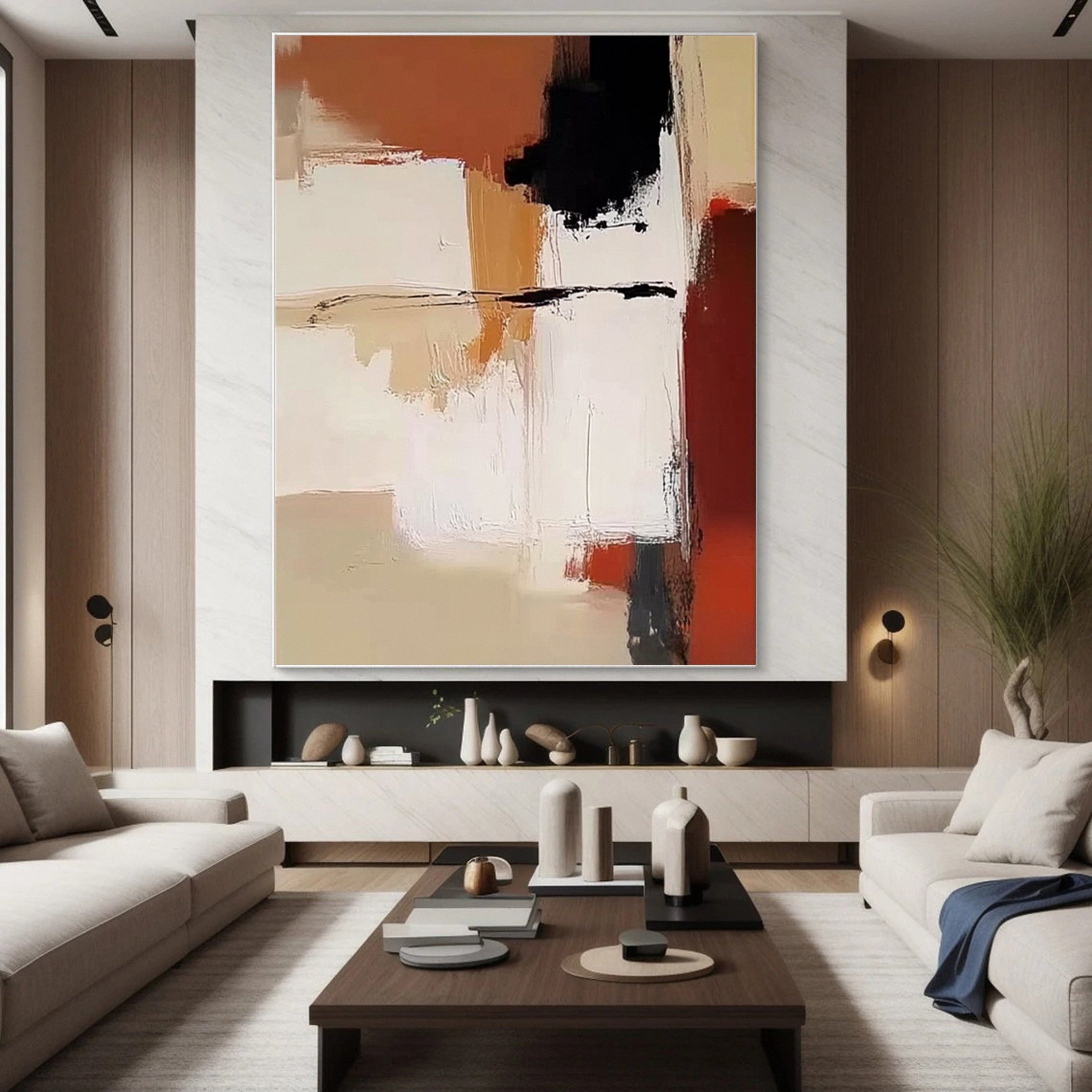 Neutral Palette Abstract Art with Vibrant Accents Canvas #BBA 086