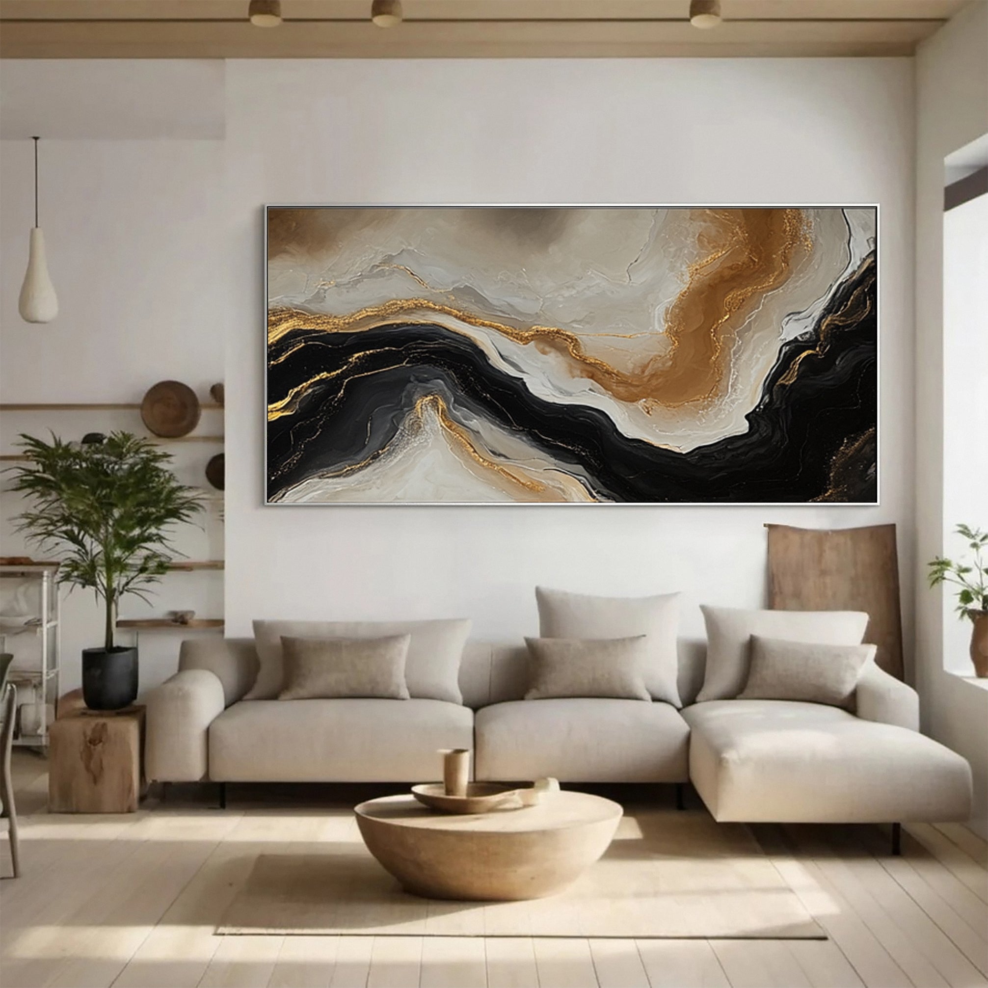 Abstract Ripples Gold and Black Wall Art #BBM 064