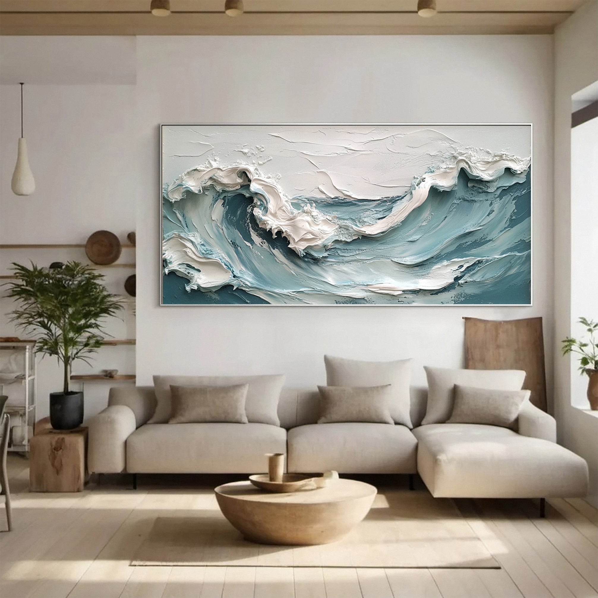 Marine Elegance Luxurious Blue Waves Oil Canvas for Modern Interiors #OP 010