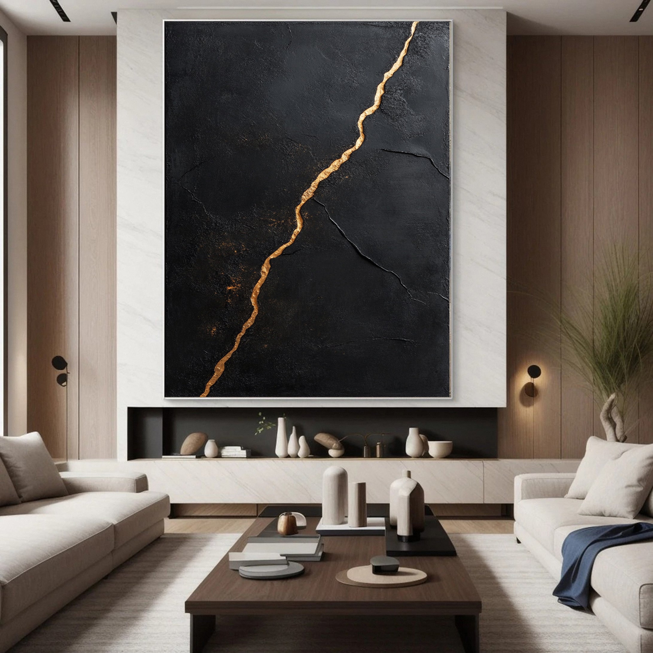 Luxury Textured Wall Art in Black and Gold for Upscale Interior Design #BM 112