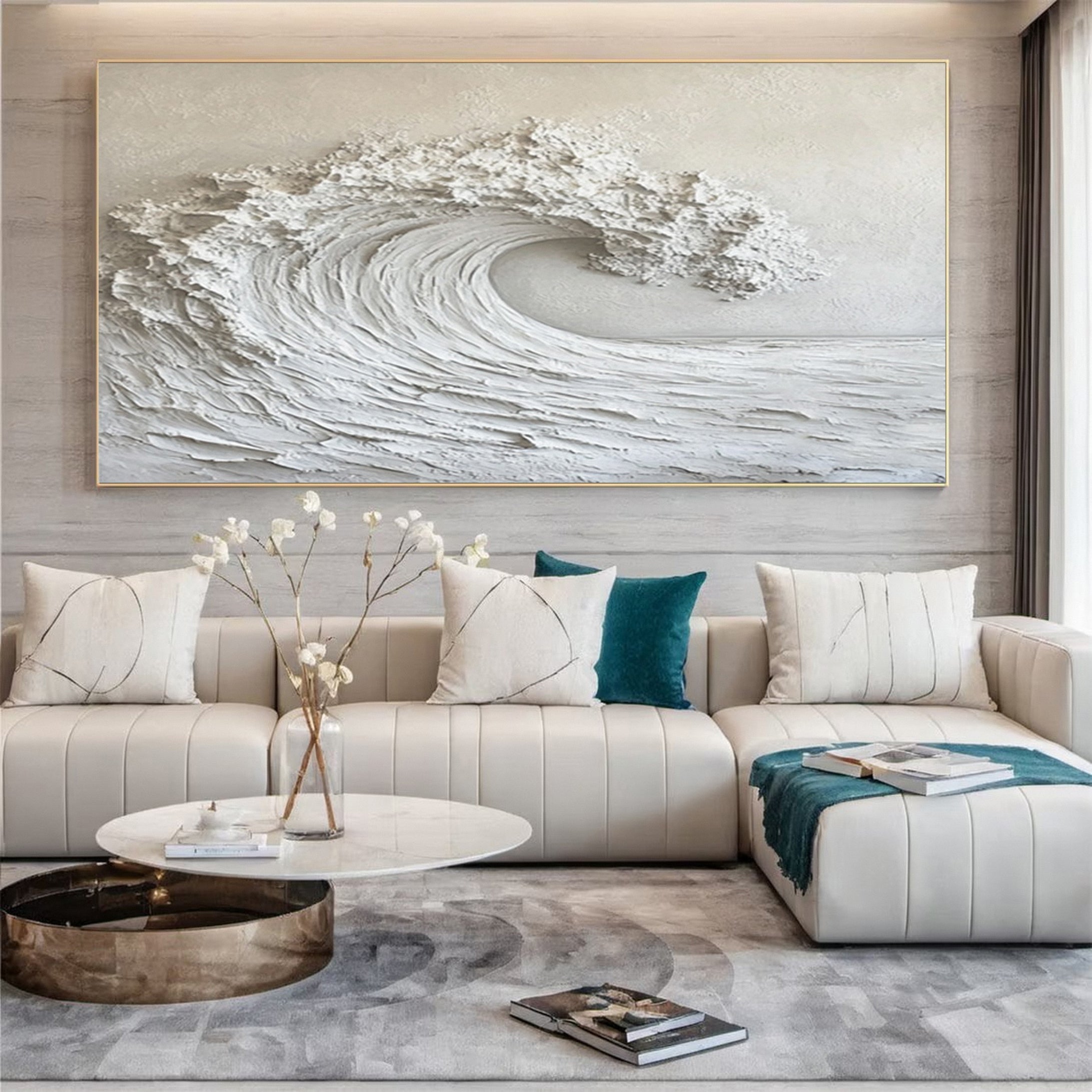 Large Textured Ocean Wave Wall Art for Living Room Decor #BBM 061