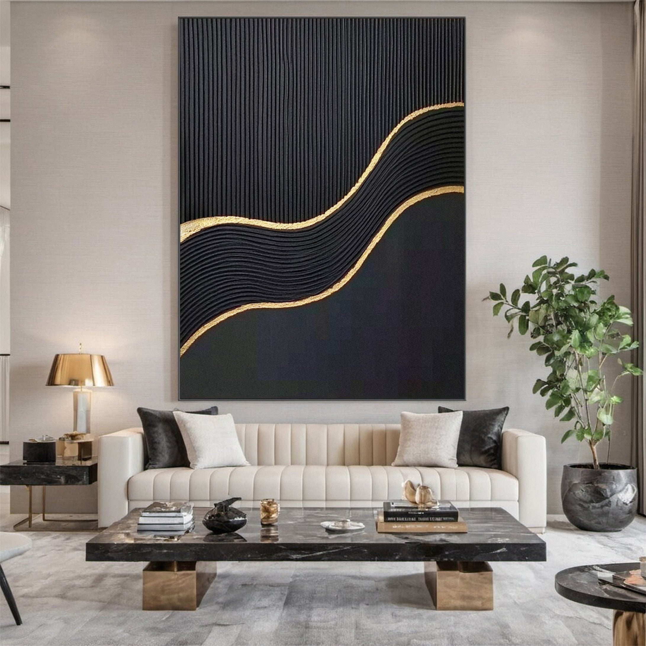 Luxurious Black and Gold Abstract Canvas Wall Art for Modern Homes #BM 103