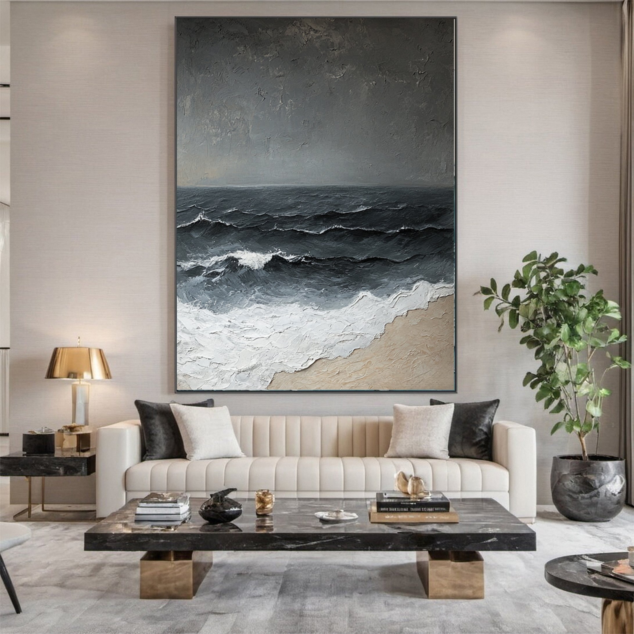 Luxury Ocean Wave Art with 3D Textured Finish for Upscale Homes #OP 042