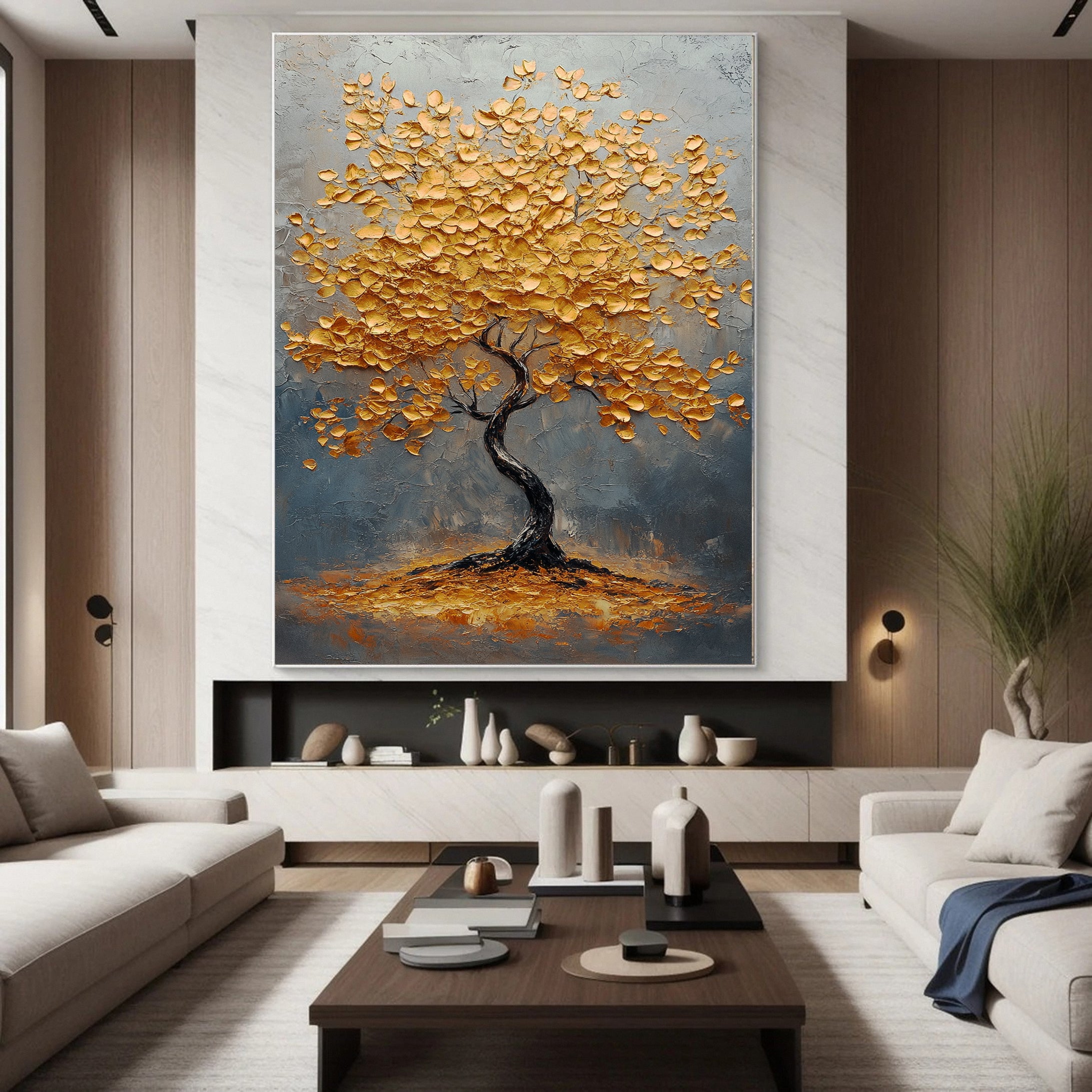 Golden Foliage Canvas Print Timeless Wall Art for Elegant Homes #CAP 042