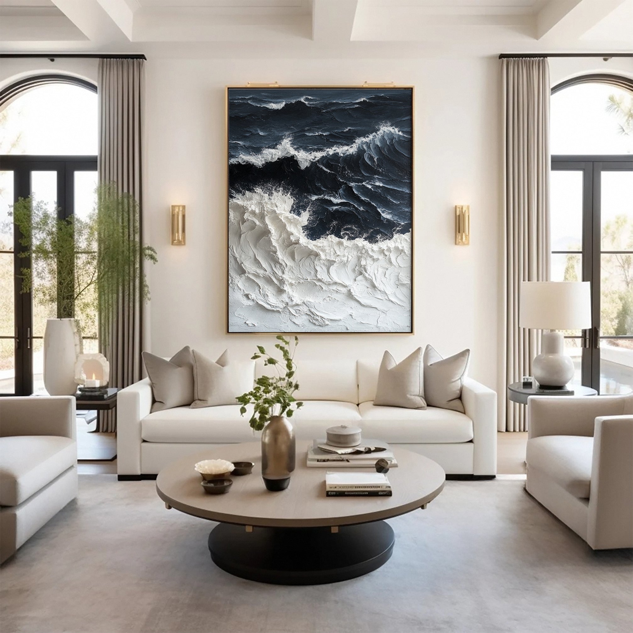 Luxury Ocean Wave Art with 3D Textured Finish for Upscale Homes #OP 041