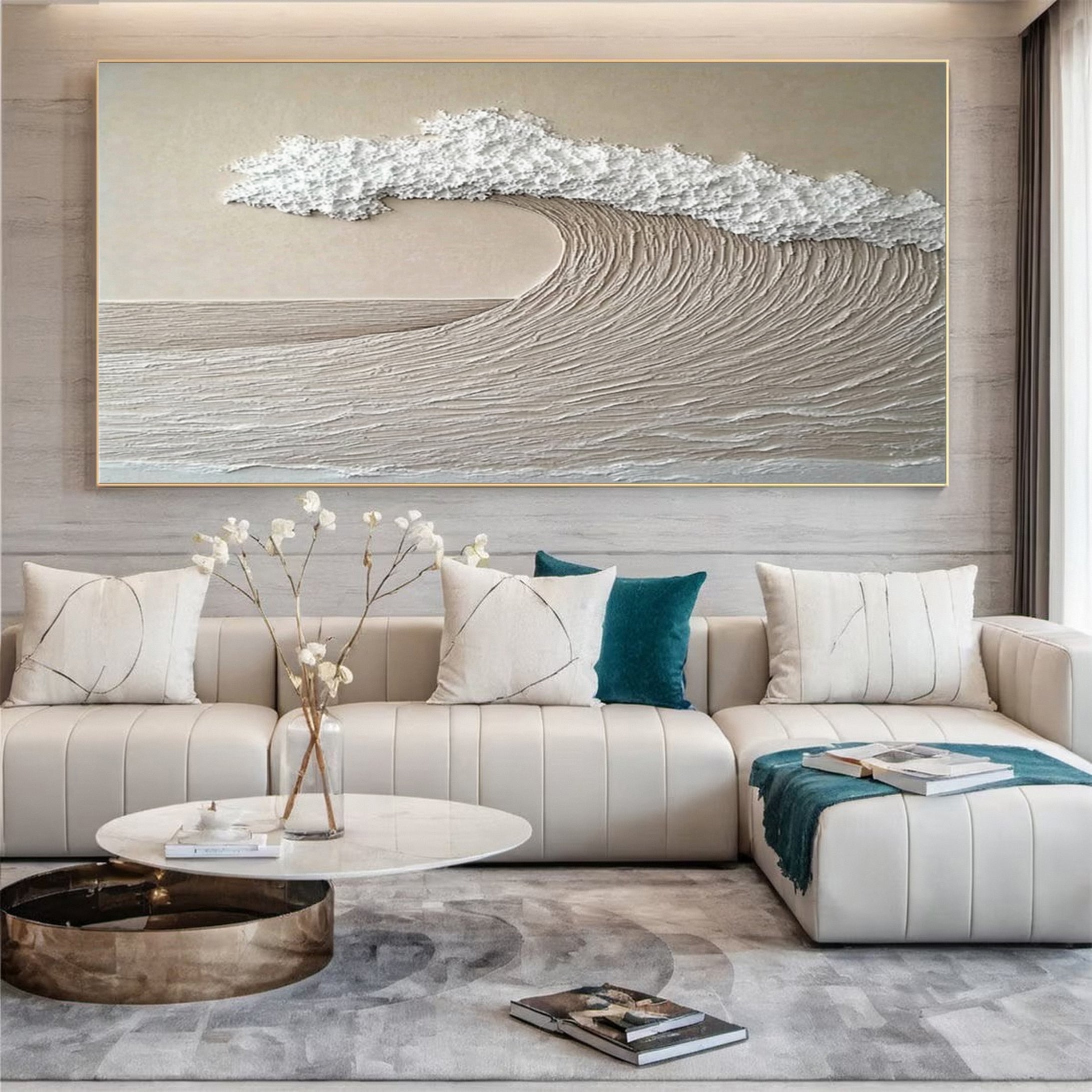 Large Abstract Seascape Canvas Textured Waves for Elegant Interiors #OP 032