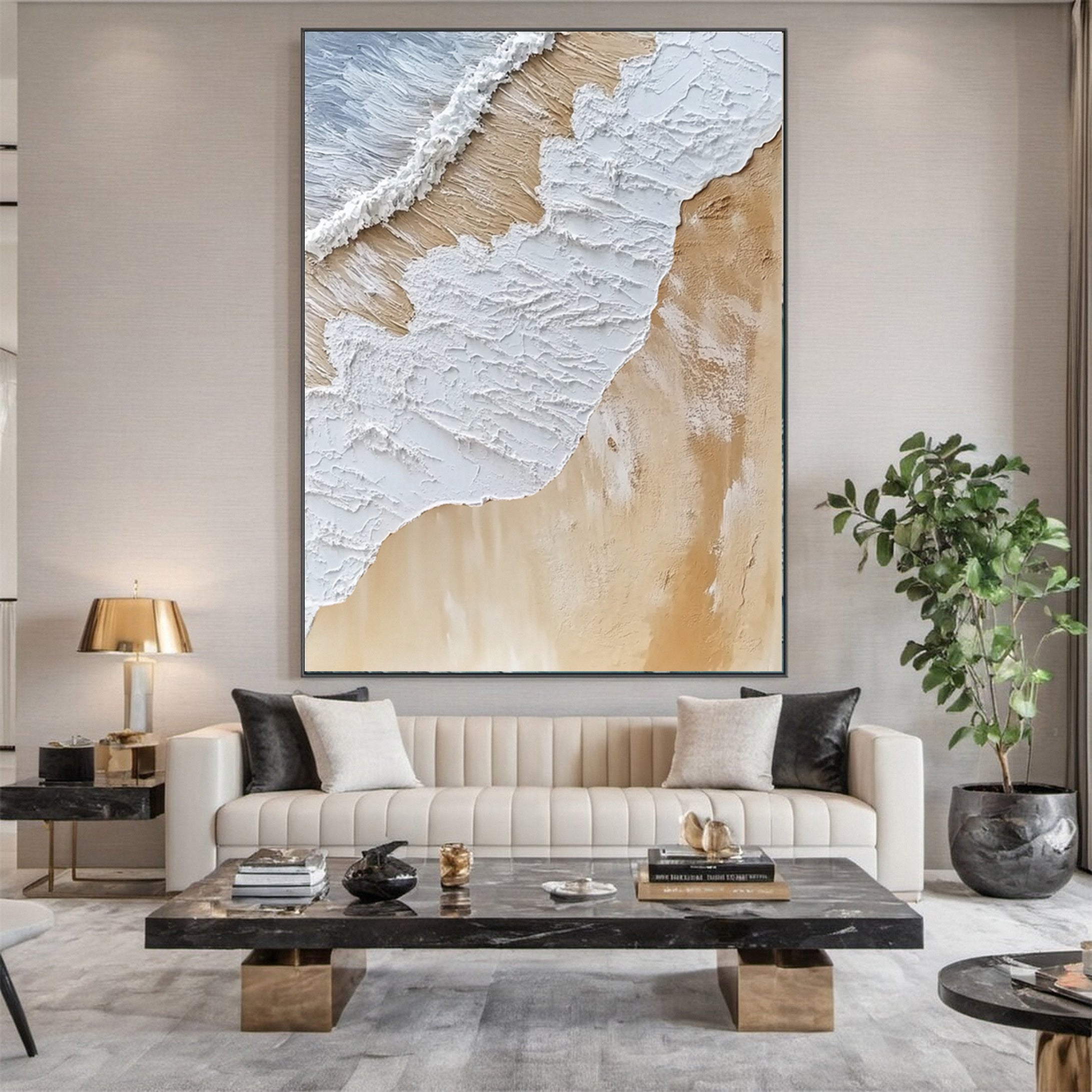 Large Textured Ocean Wave Artwork for Sophisticated Interior Design #OP 027