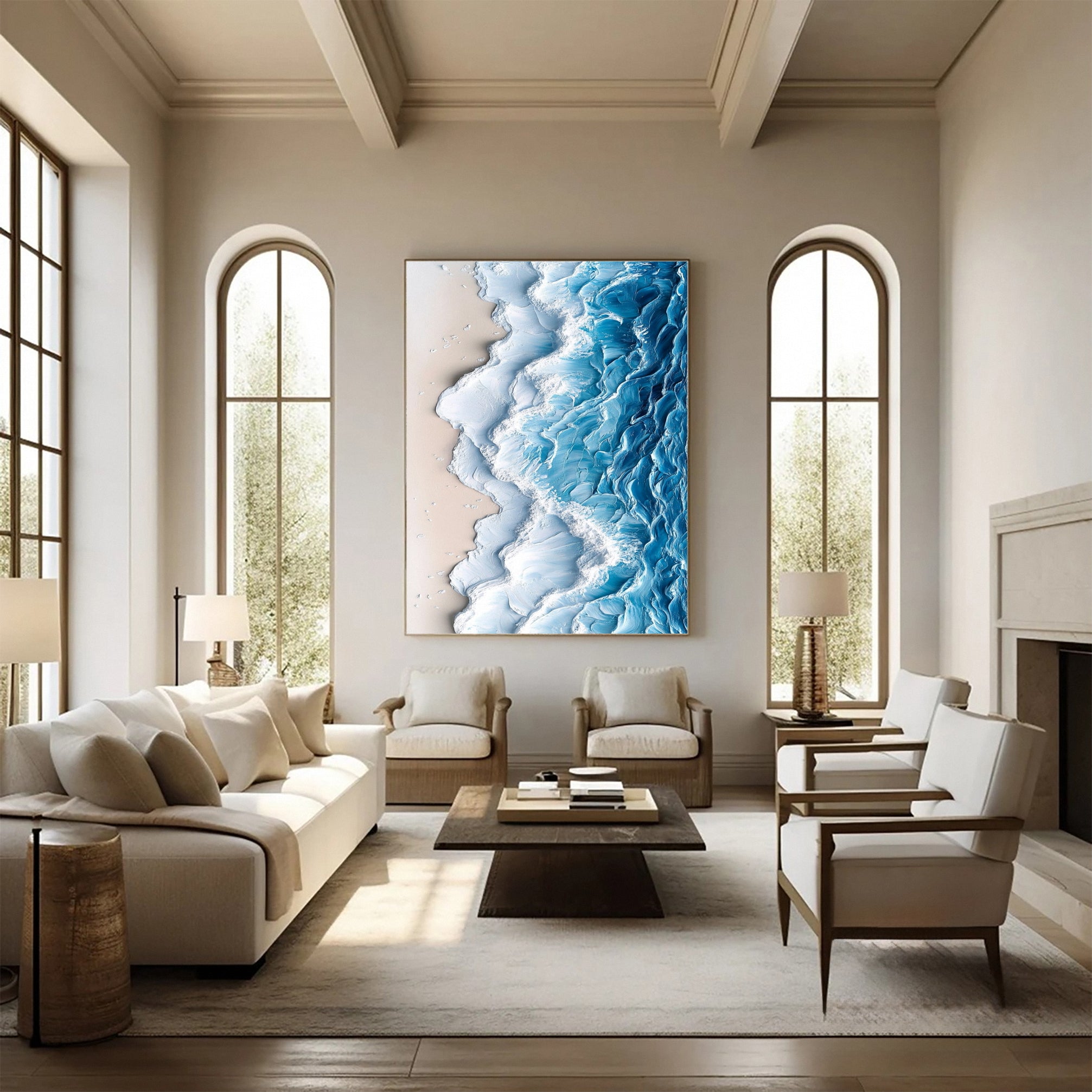 Large Textured Ocean Wave Artwork for Sophisticated Interior Design #OP 029