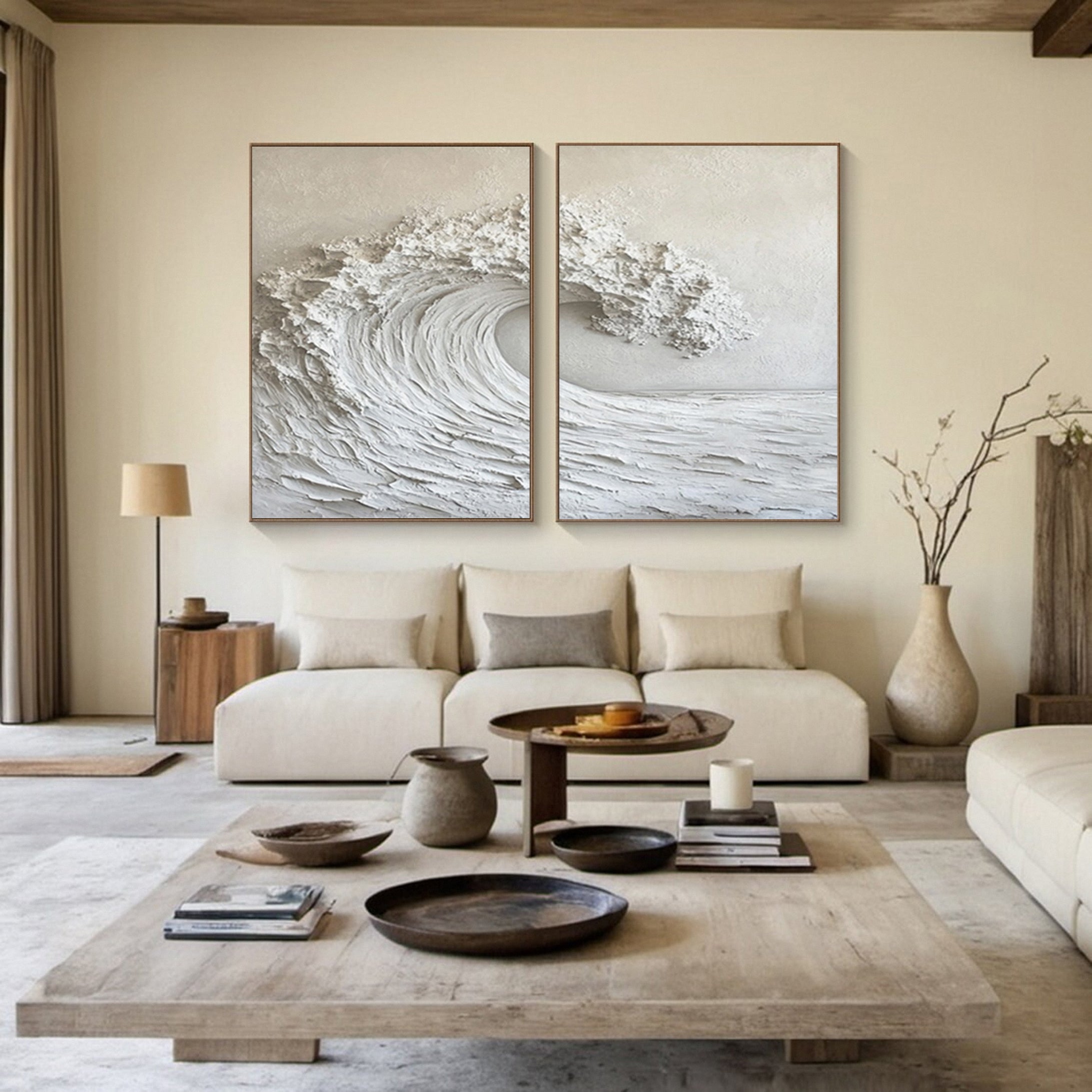 Modern Maritime Canvas Luxurious Textured Ocean Waves Art Set Of 2 #BBS 028