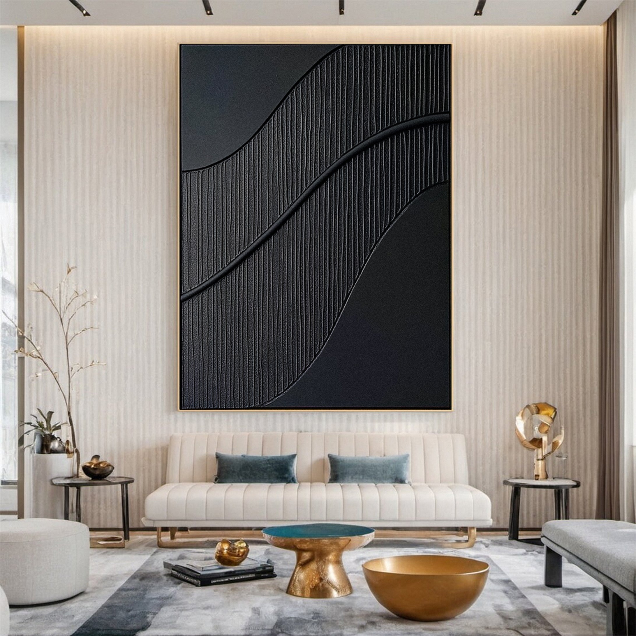 Monochrome Elegance Textured Black Abstract Wall Art #BM 125