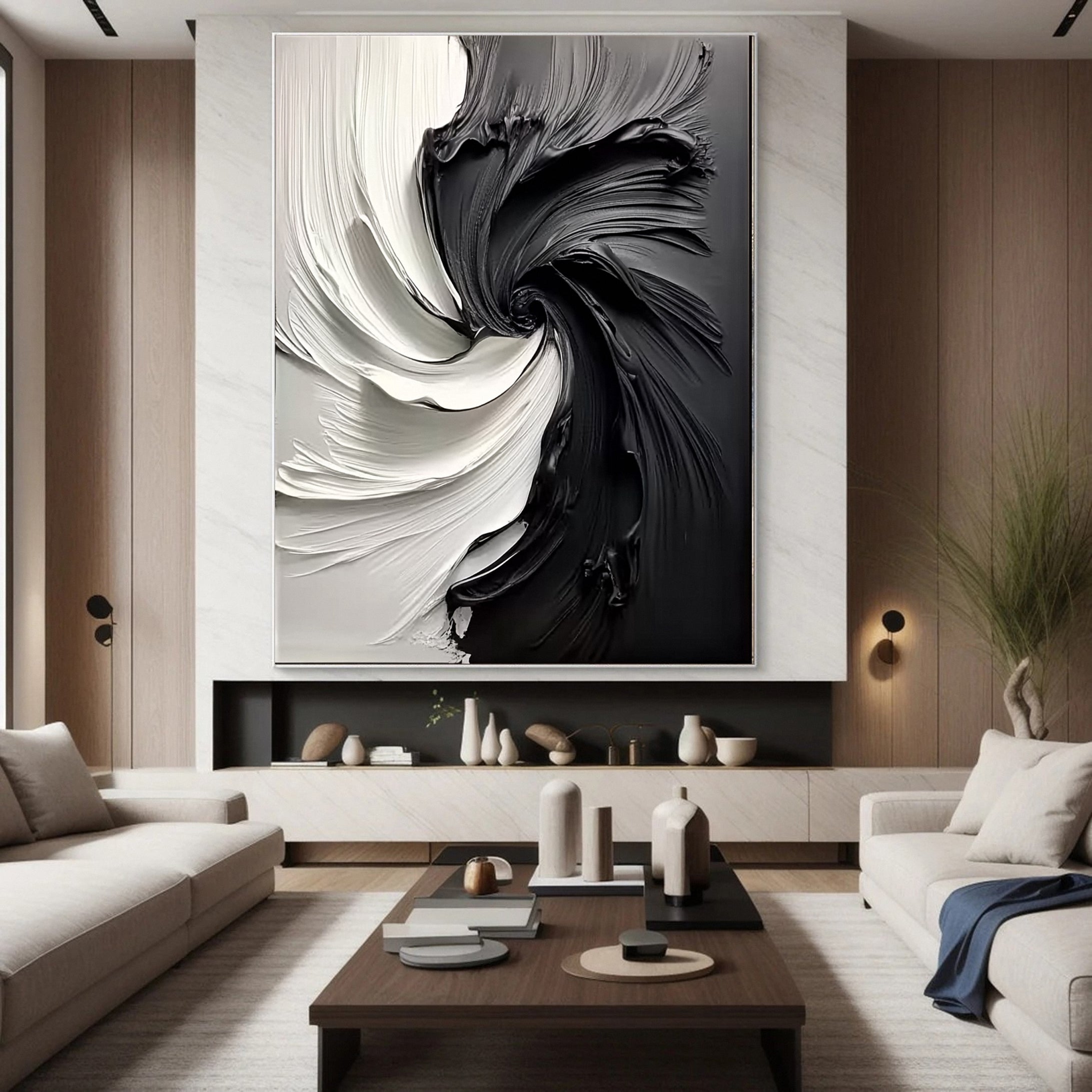 Black and White Vortex Abstract Textured Art Painting #BM 132