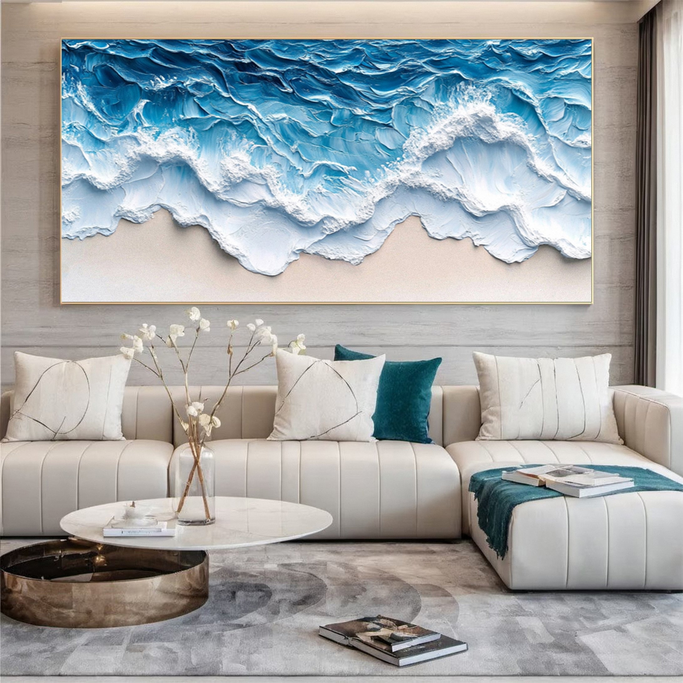 Large Abstract Seascape Canvas Textured Waves for Elegant Interiors #OP 023