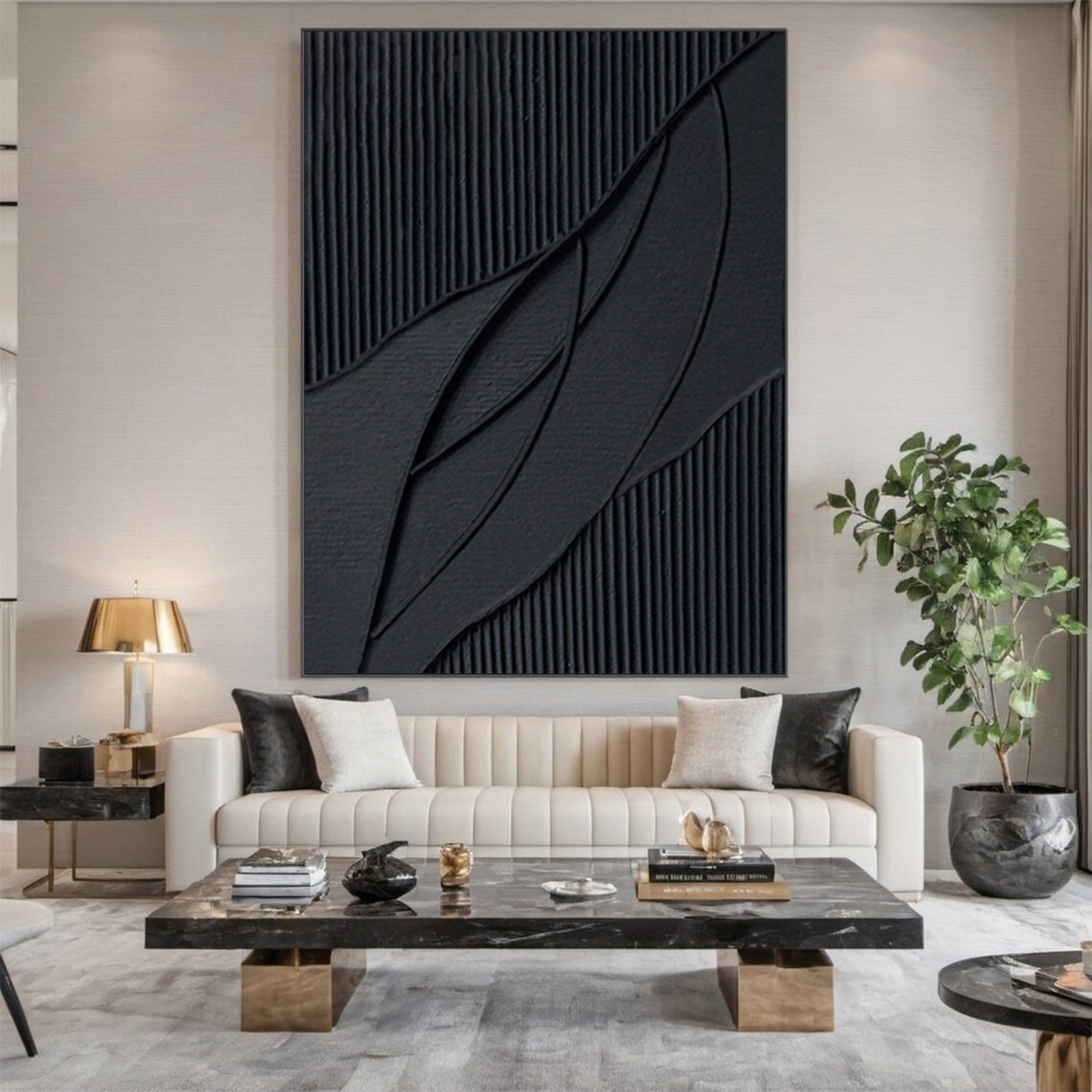 Monochrome Elegance Textured Black Abstract Wall Art #BM 124