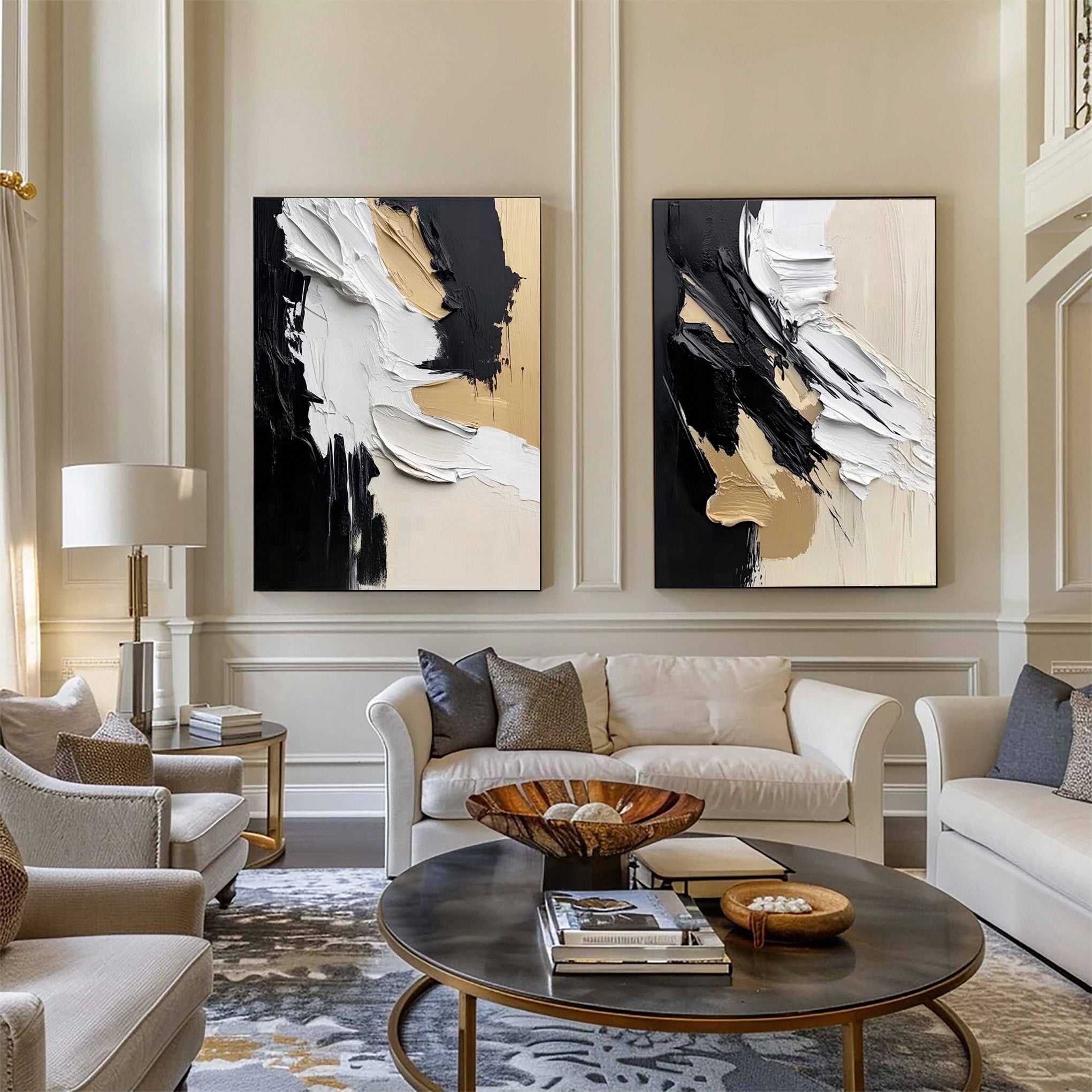 Modern Art Canvas Bold Textures and Metallic Gold Accents Set Of 2 #BBS 027