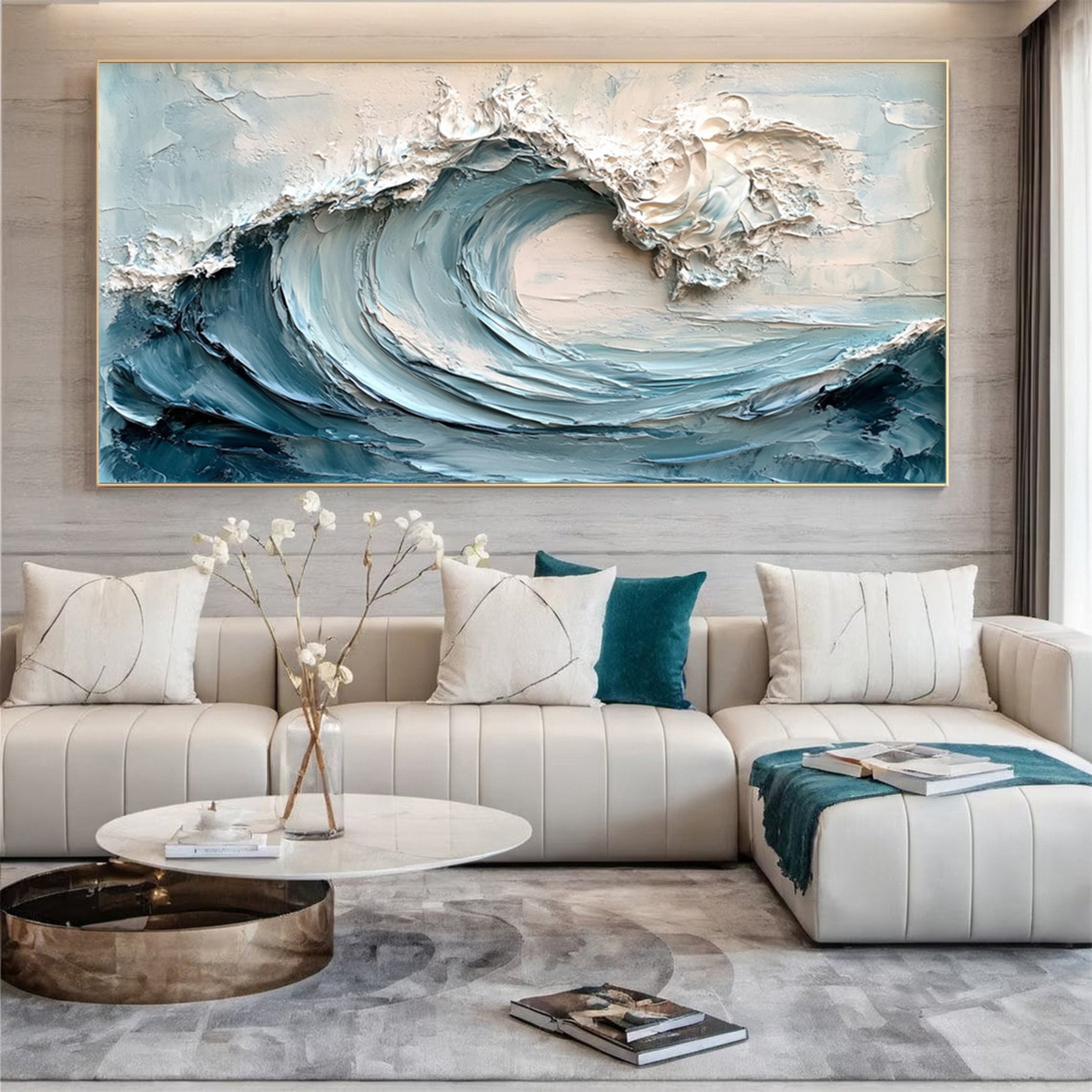 Large Abstract Sea Waves Artwork for Contemporary Wall Decor #OP 012