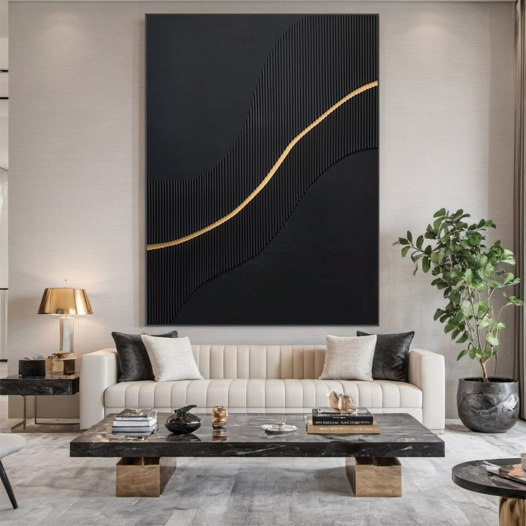 Luxury Textured Wall Art in Black and Gold for Upscale Interior Design #BM 114