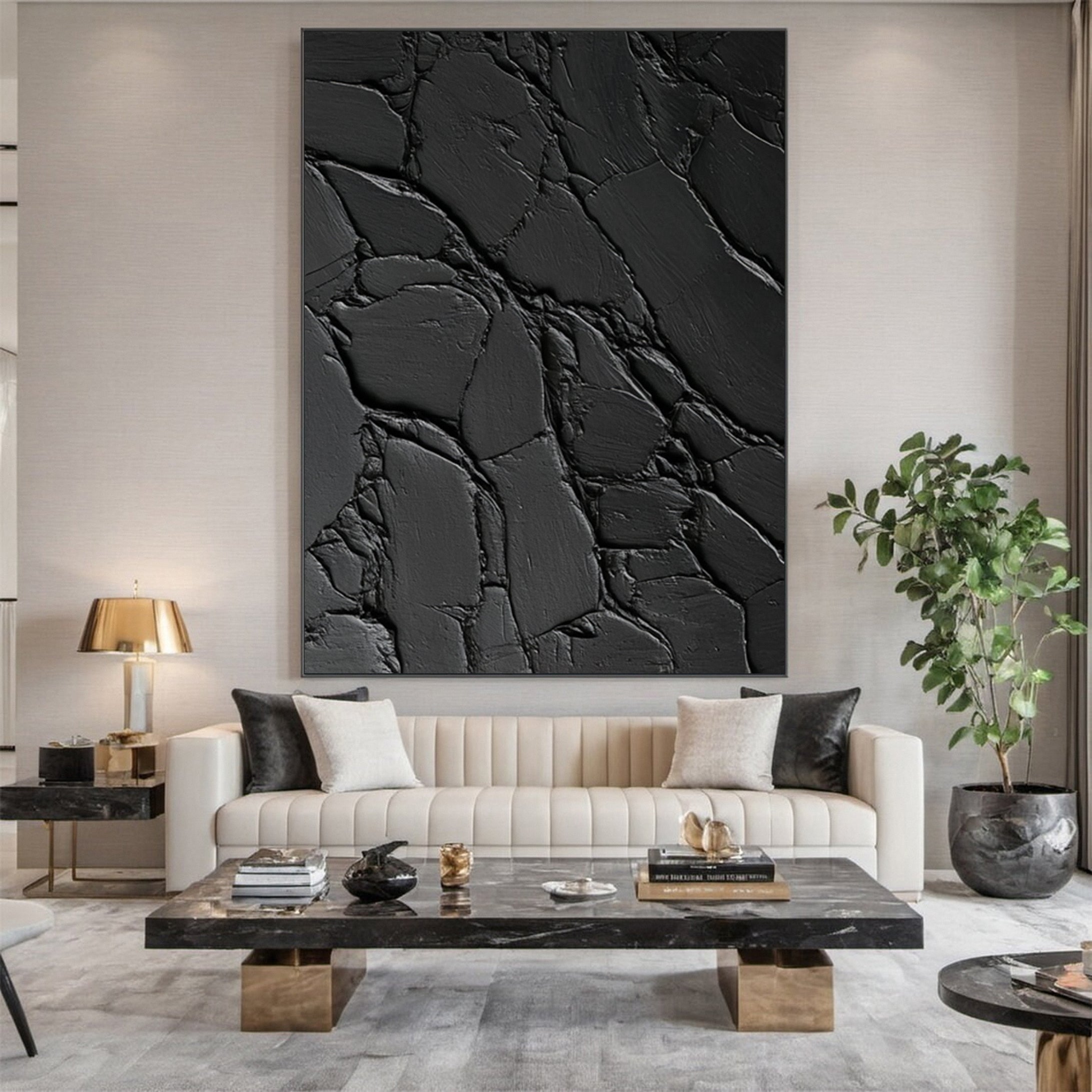 Monochrome Elegance Textured Black Abstract Wall Art #BM 119