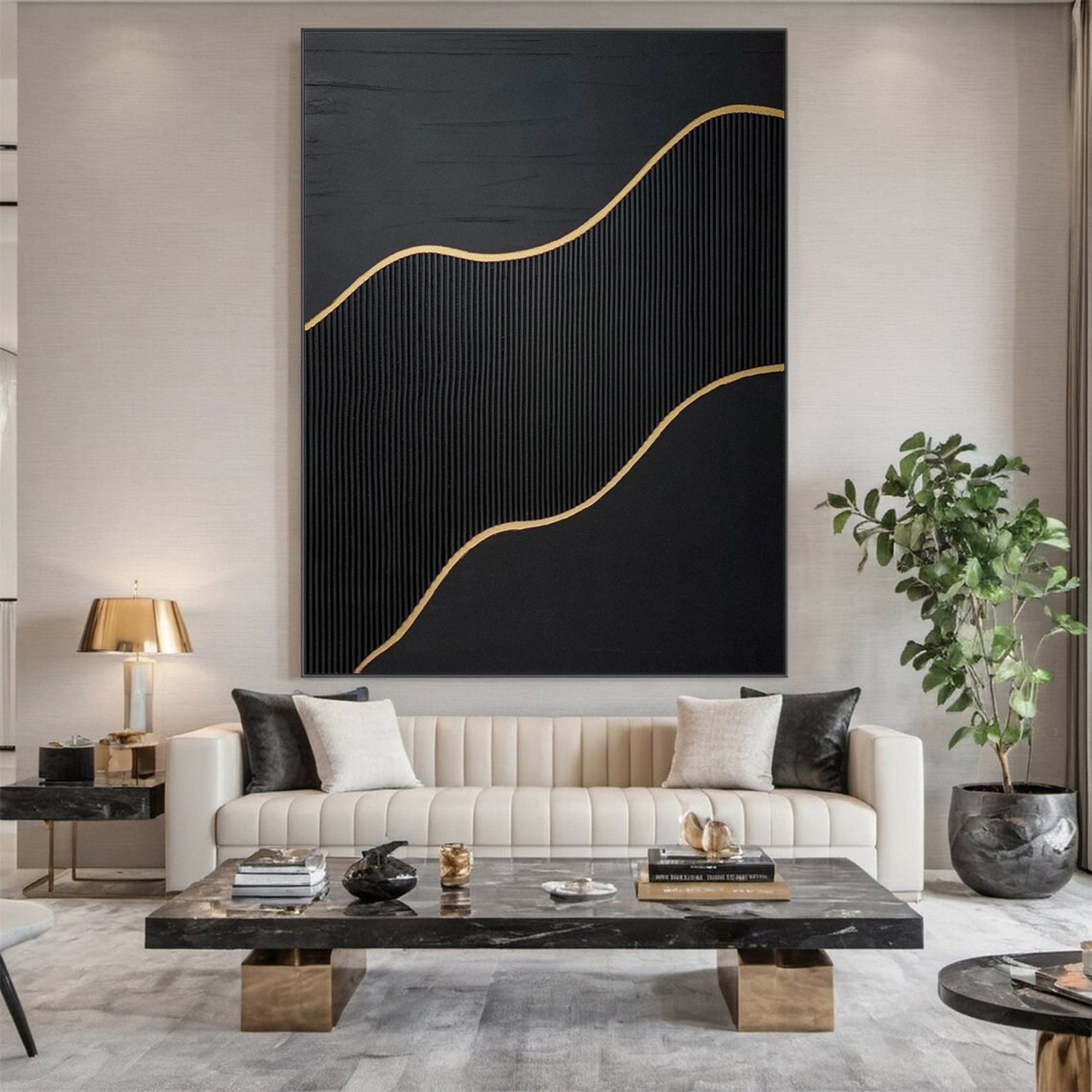 Luxury Textured Wall Art in Black and Gold for Upscale Interior Design #BM 113