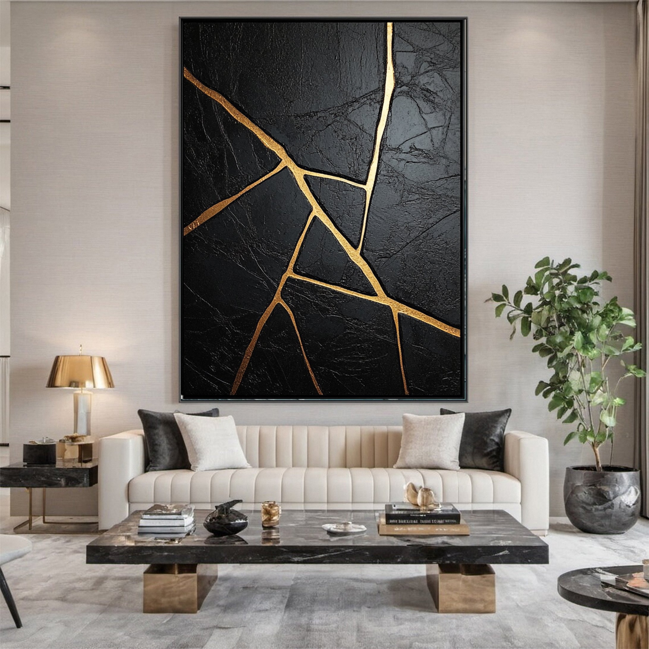 Luxury Textured Wall Art in Black and Gold for Upscale Interior Design #BM 109