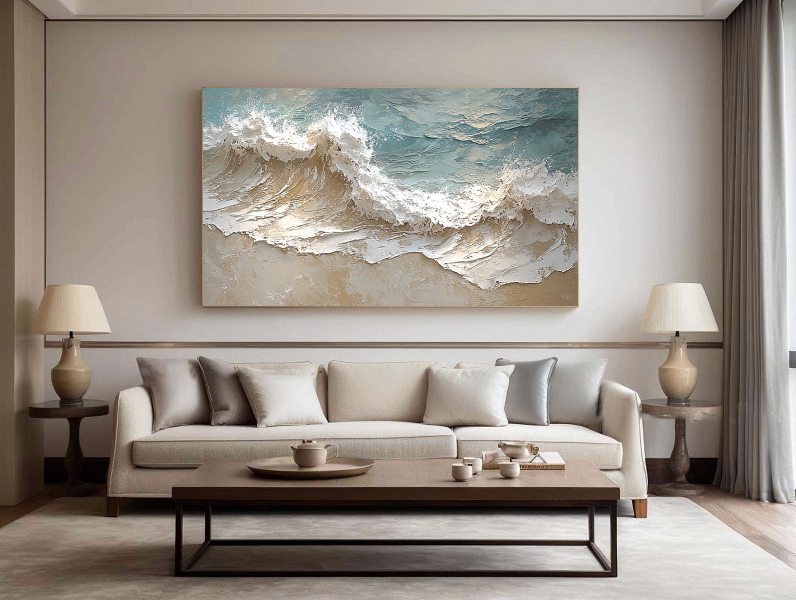 Coastal Abstract Wall Art Oversized Wave Painting Home #WG 037
