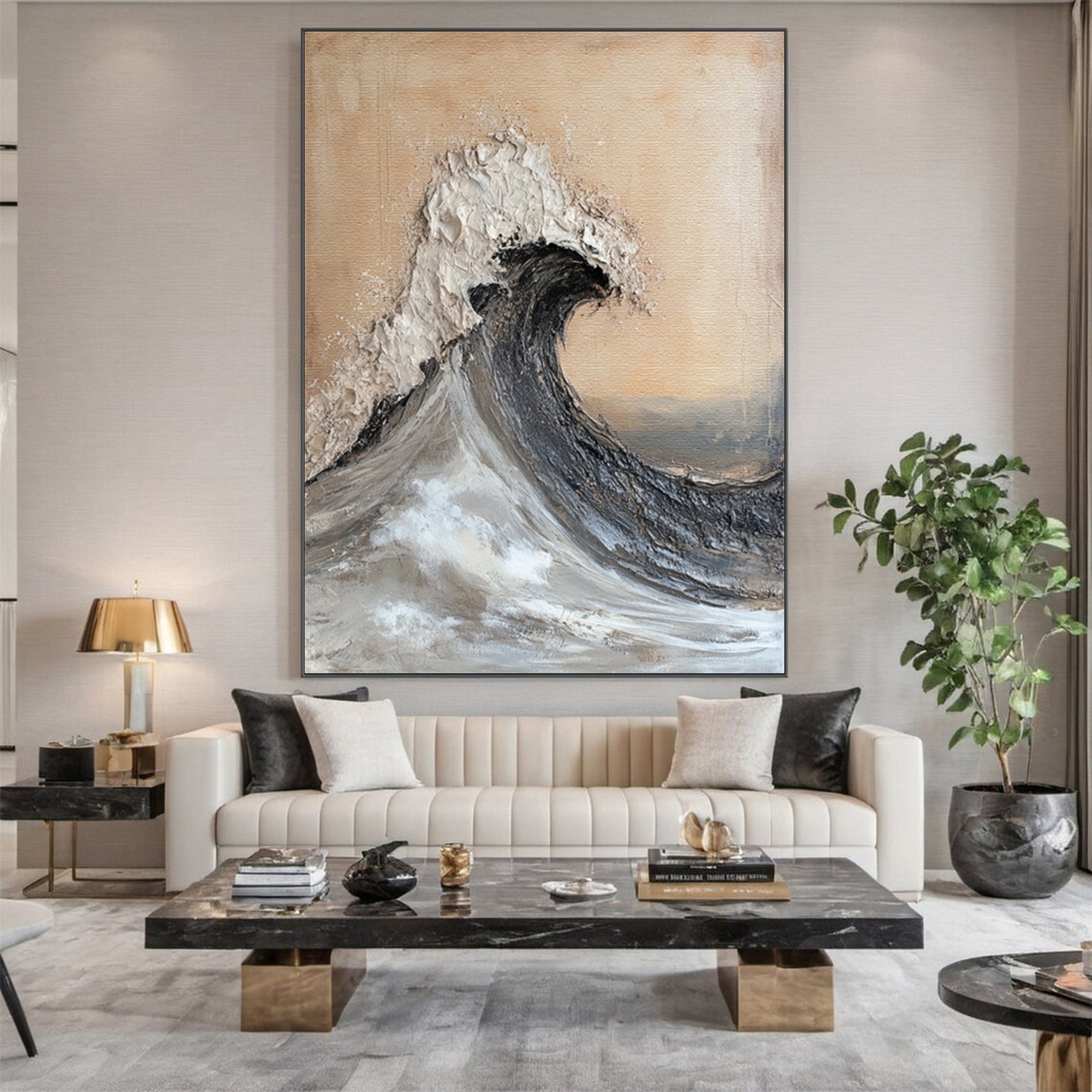 Luxury Ocean Wave Art with 3D Textured Finish for Upscale Homes #OP 039