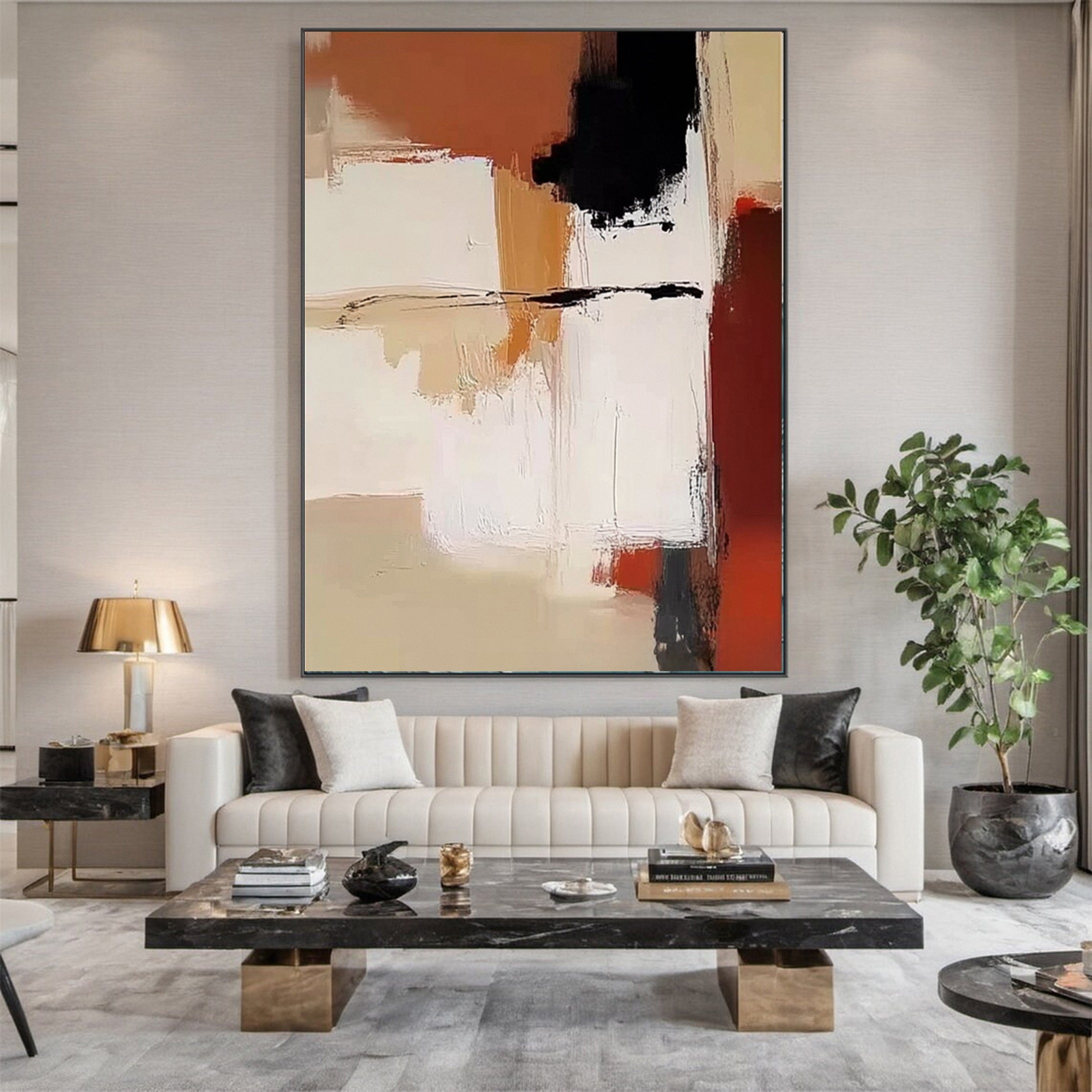 Neutral Palette Abstract Art with Vibrant Accents Canvas #BBA 086