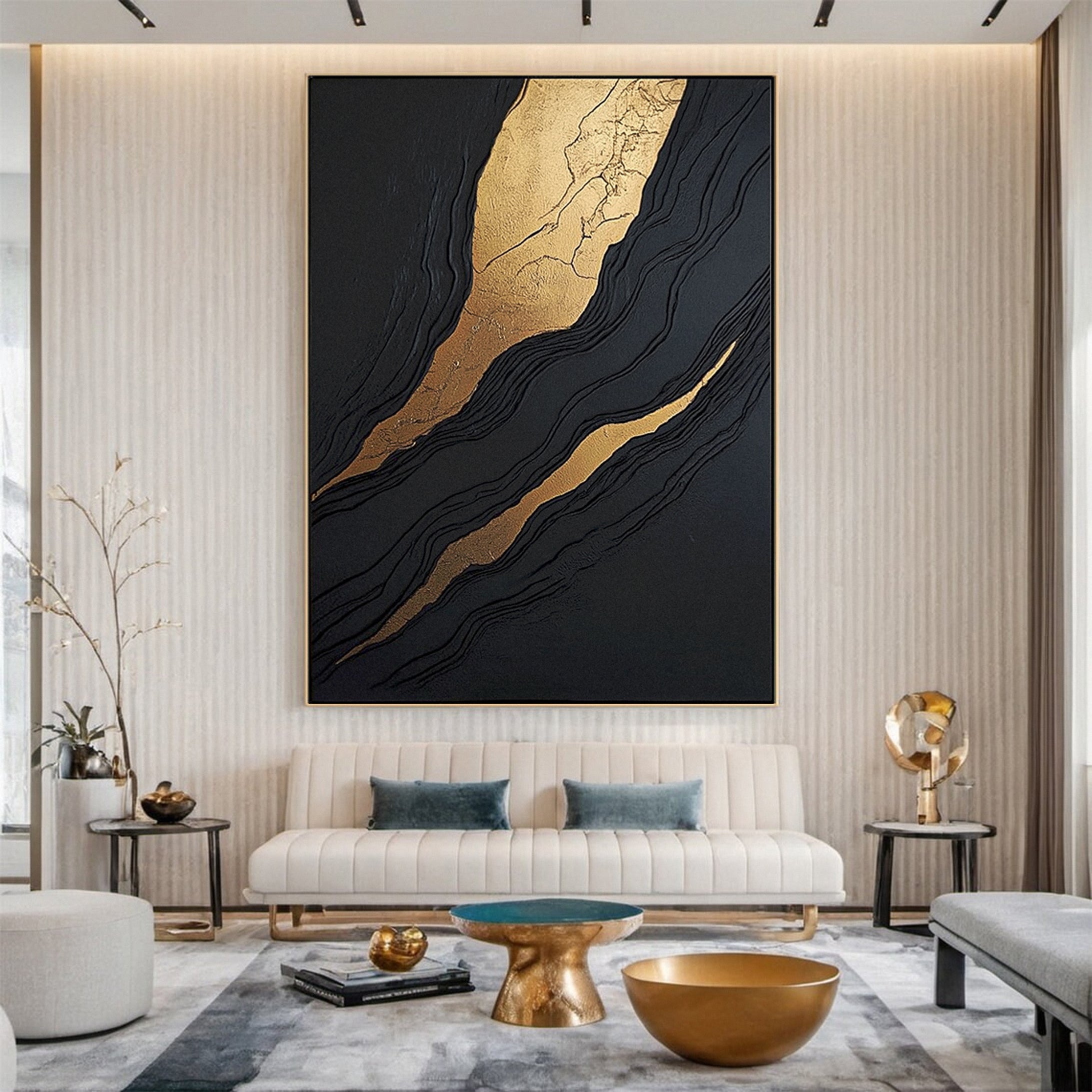 Luxury Textured Wall Art in Black and Gold for Upscale Interior Design #BM 128